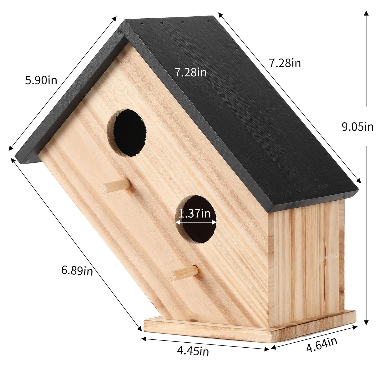 Bird House for Outside, Wooden Birdhouse for Outdoors Hanging - 2 Hole Wren House for Bluebirds Cardinals, Small Garden Bird House with Metal Hook