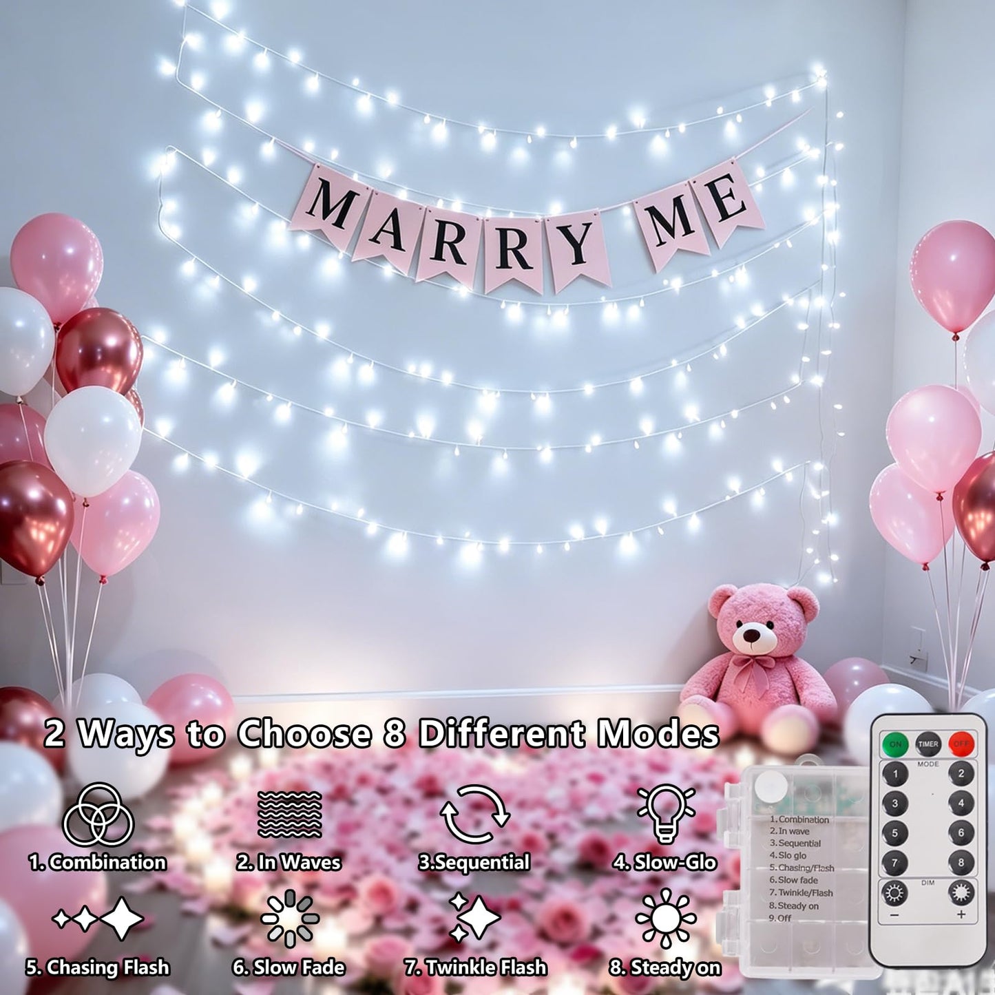 YEGUO Battery Operated String Lights, 2 Pack Each 33ft 100 LED Twinkle Fairy Lights Outdoor Waterproof, 8 Modes Clear Wire White Christmas Lights Indoor with Remote