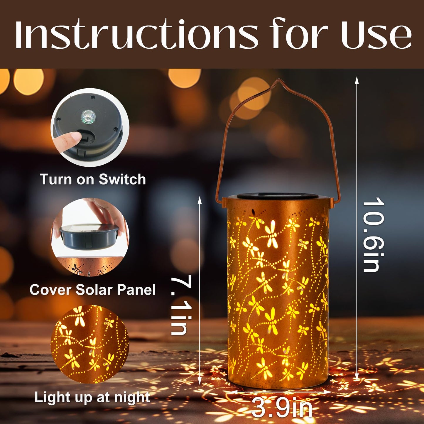 DIBIEECN Mothers Day Gifts for Mom, Birthday Gifts Grandma Ladies Solar Lanterns Outdoor Hanging Hollowed-Out Metal Waterproof LED Garden Decor Outside for Patio Yard Porch, Dragonfly, 1 Pack