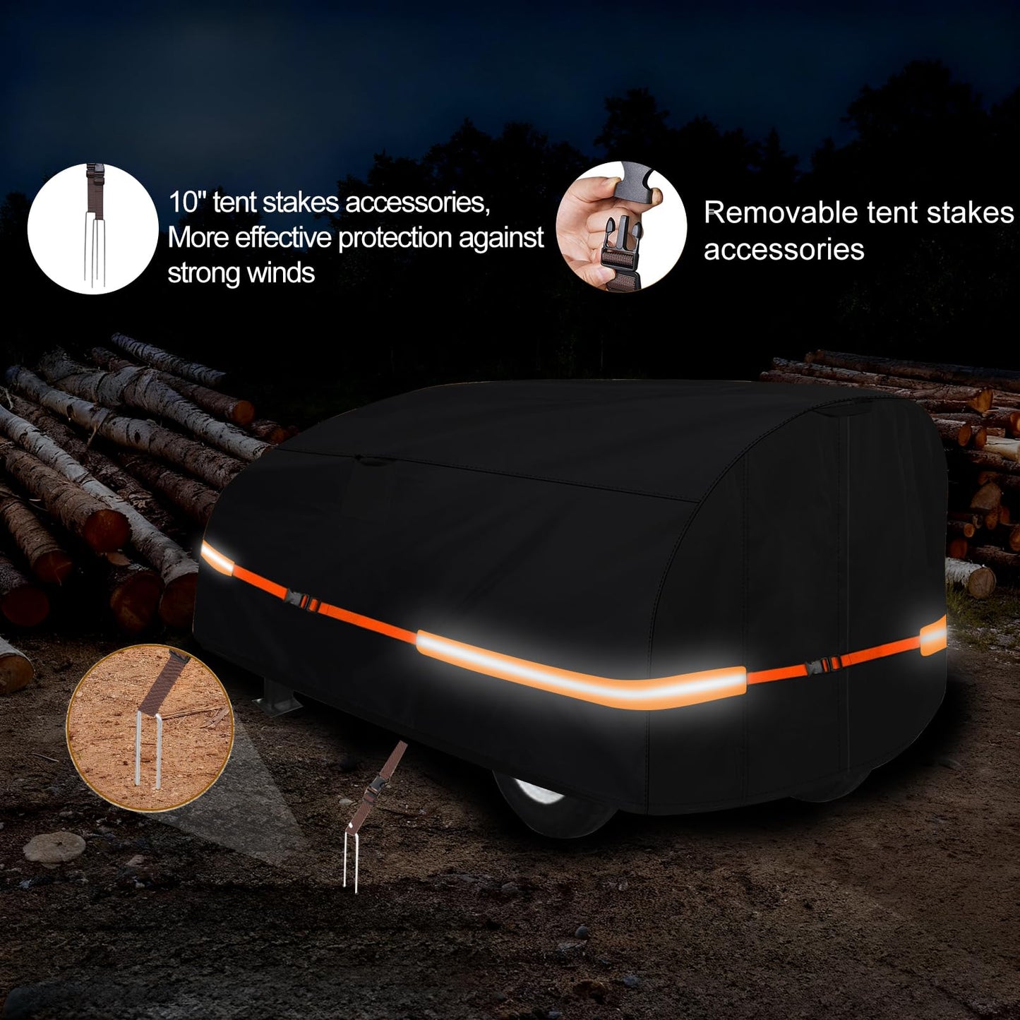 Goctoke 1200D Log Splitter Cover with Orange Reflective Strips, High Visibility Wood Splitter Protector for 15-60 Ton (94.5" x 49.6" x 41.7"), All Weather Tarp with Ground Stakes