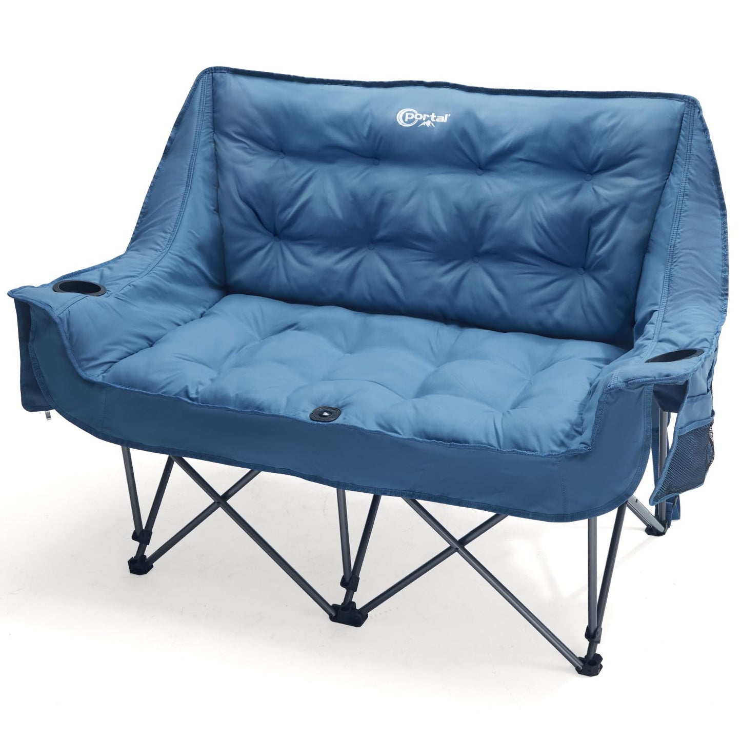 PORTAL Double Camping Chair, 2 Person Folding Loveseat for Adults, Padded Cushion Camp Lawn Love Seat with Side Pocket Portable Couch, Two Person Heavy Duty Wide Chairs with Cup Holder, 600 lbs