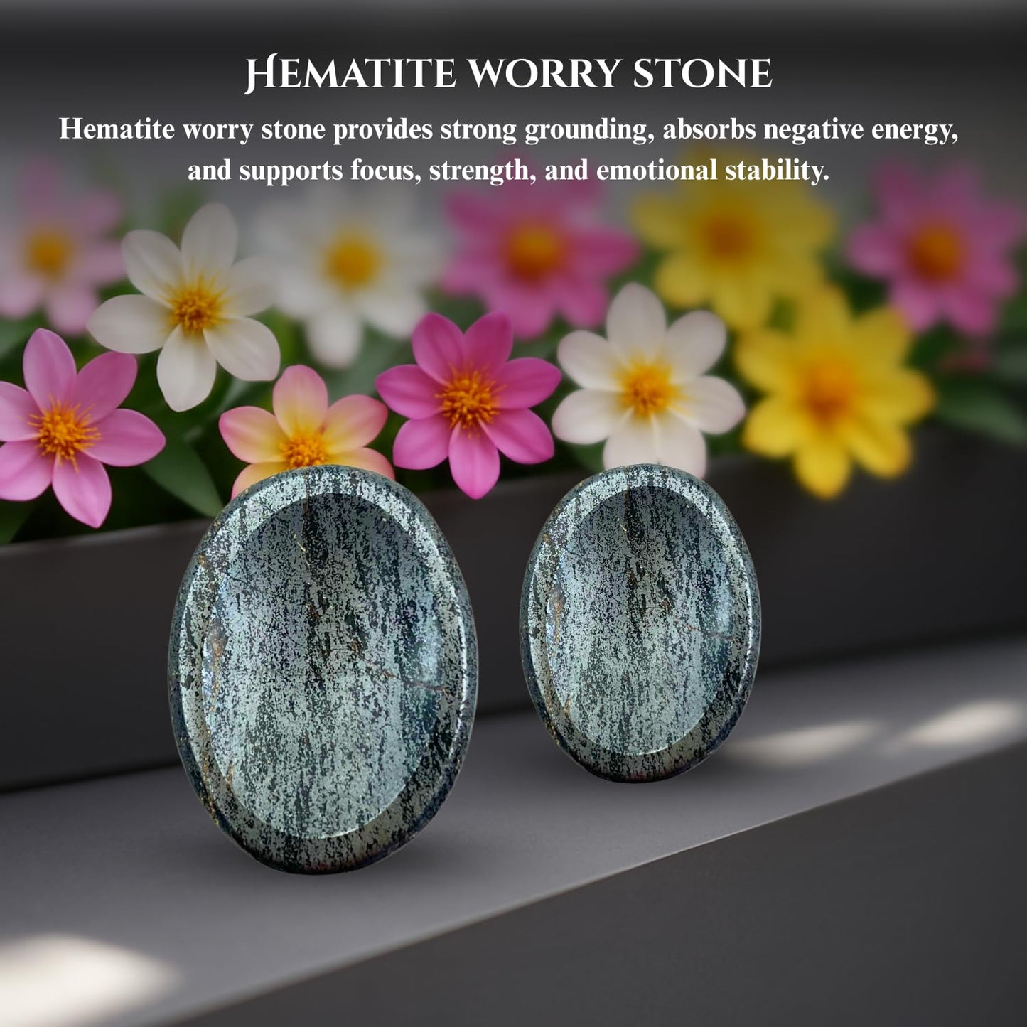 GEMSCITE Hematite Thumb Worry Stones Metaphysical Gemstone Crystal Healing Reiki Men Women Gift FENG Shui Positive Energy Love Wellness Palm Stones Wicca Powerful