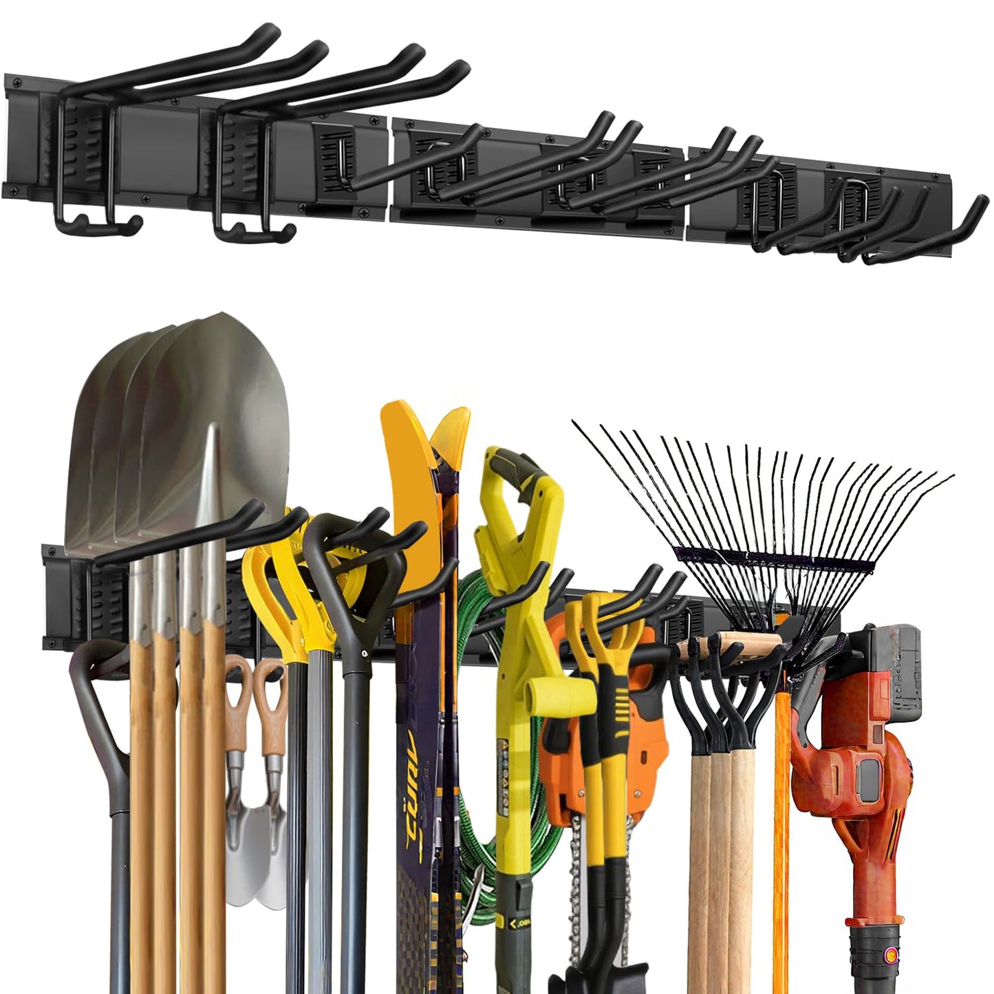 LRYXEG 48-Inch Garage Storage Tool Organizer with 8 Hooks - Heavy Duty Metal Rack for Garage Organization, Garden Tool Organizer - Wall Mounted Tool Hanger for Shovels, Ladders, Lawn Tools