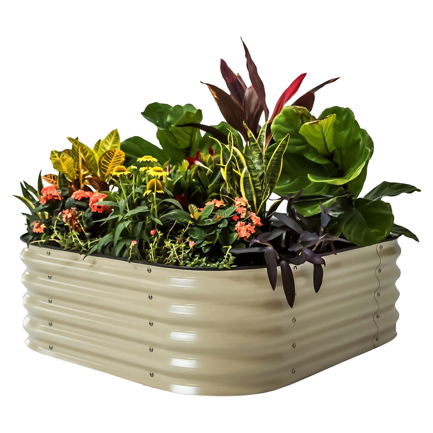 Vego garden Raised Garden Bed Kit, 14" Tall 4 in 1 Modular Metal Raised Garden Beds Kit, Metal Planter Box for Vegetables, Flowers, Herbs, Pearl White