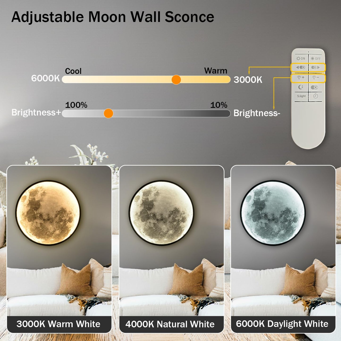 Clcmber Dimmable Moon Wall Light 31.5 Inch Indoor Plug in LED Wall Sconce with Romote Control Black Modern Wall Lamps for Bedroon Living Room Decor Lighted Wall Art