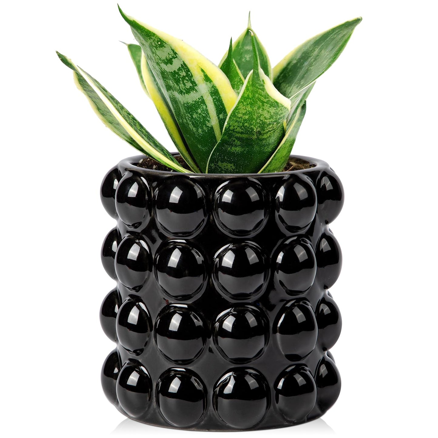 DILATATA 5 Inch Ceramic Planter Pot for Indoor Plants Without Drainage Hole Bubble Flower Planter Hobnail Plant Pot Garden Planter Black Succulent Plant Pot Utensil Holder