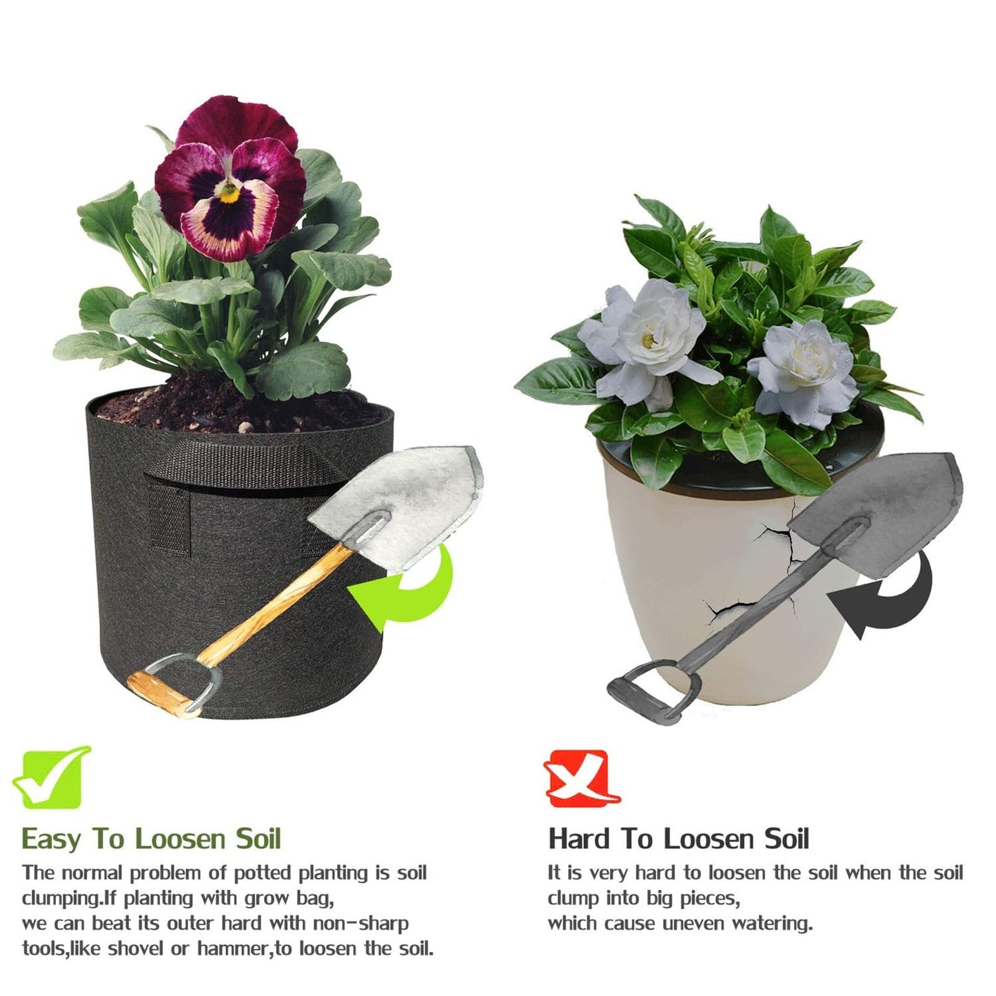 WIRETRAN 5 Pack 3 Gallon Grow Bags with Handles Garden Vegetable Flower Grow Bags Nonwoven Aeration Fabric Pots for Nursery Garden Planting