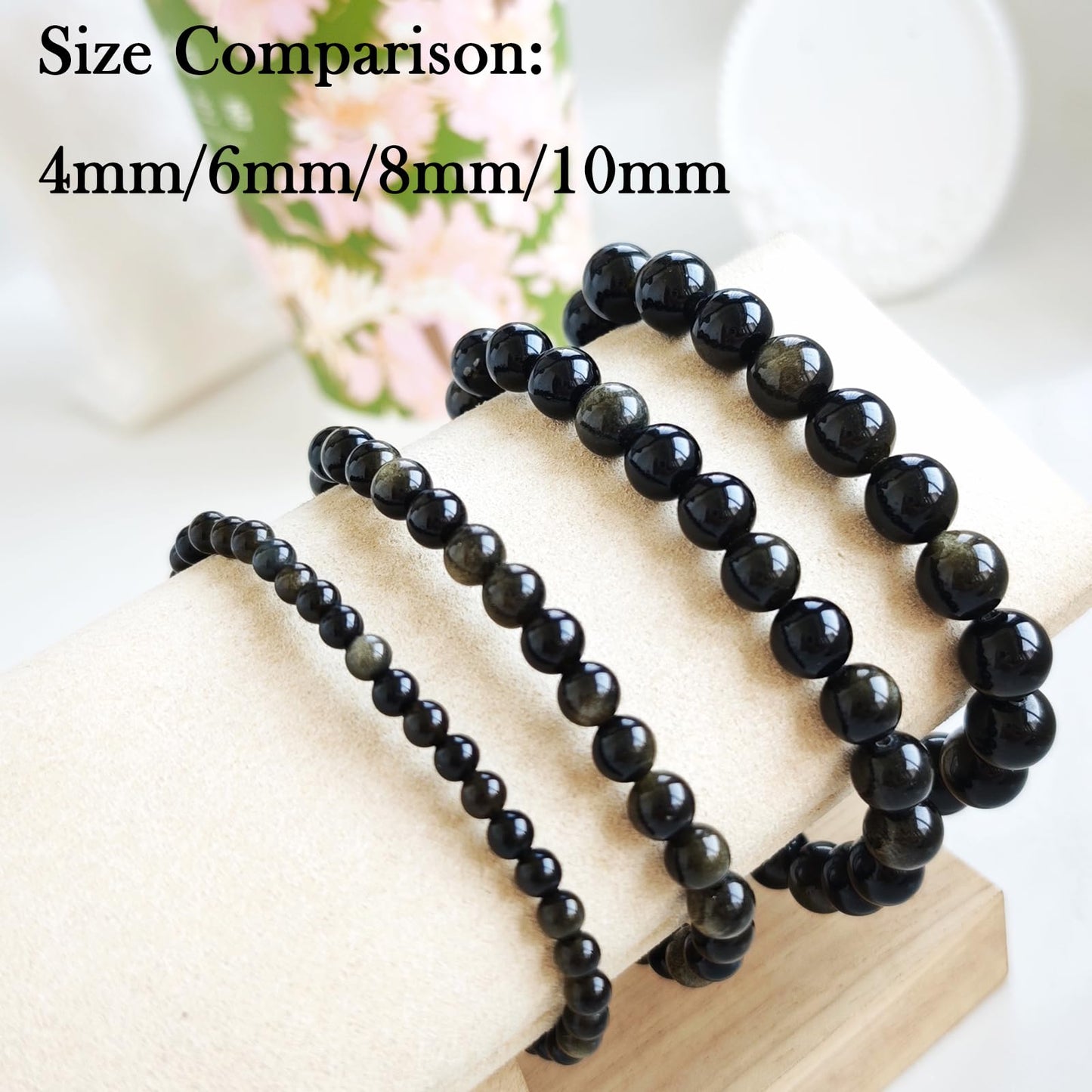 Handmade Natural Gemstone Elastic Bracelet - Healing Crystal Beads Jewelry, Unisex (Golden Obsidian, 8mm)