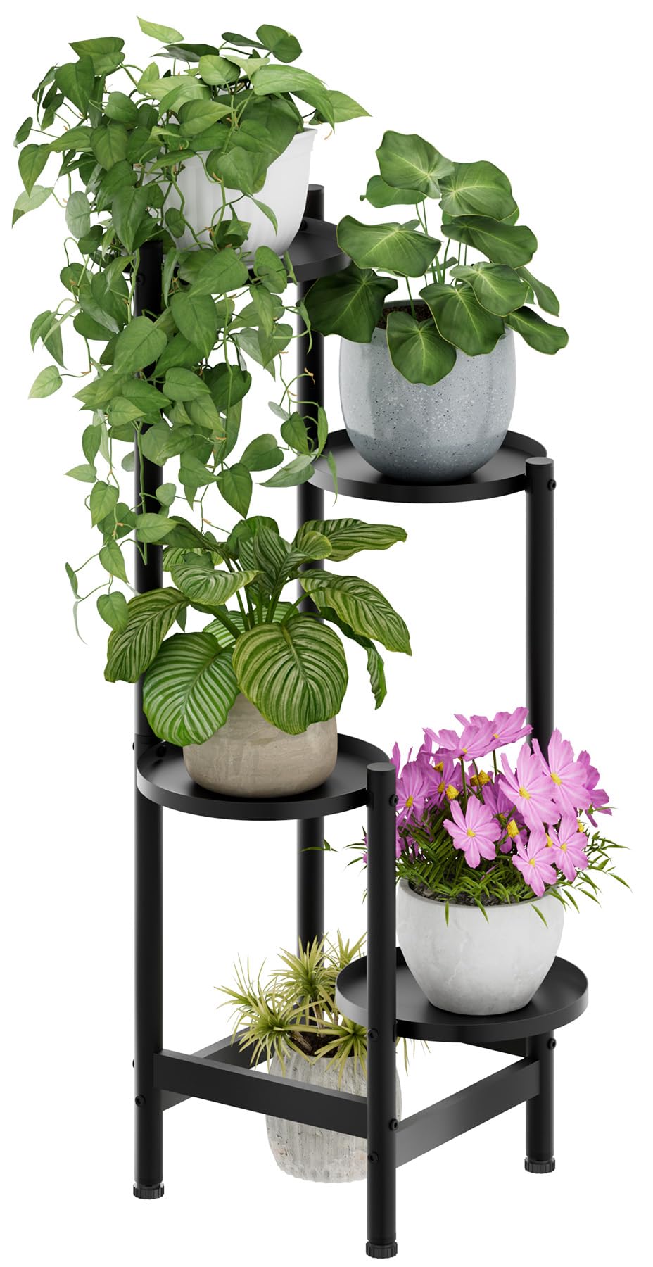 viewcare 4-Tier Plant Stand, Heavy Duty Metal Planter Rack -Indoor/Outdoor Shelves - Display Multiple Flower Pots, Iron Plant Organizer for Living Room, Patio & Garden