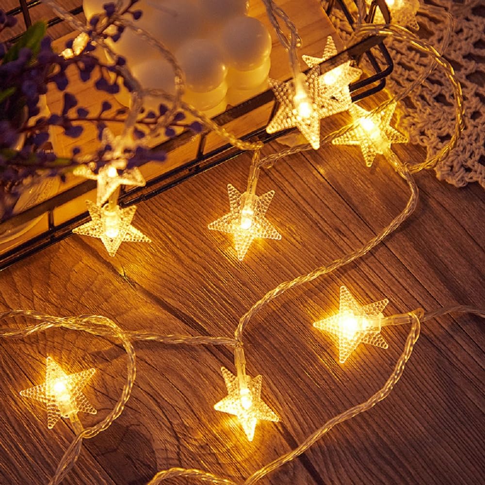 WFGGEH Star Plug in String Lights, 16ft 50 LED Plug in Star Warm White Fairy Lights for Birthday Party Holiday Christmas Home Decoration