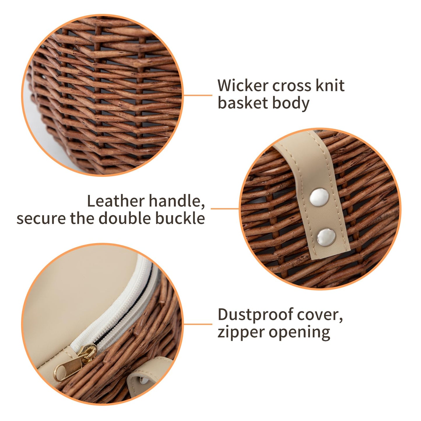 Wicker Insulated Picnic Basket, Natural Willow Hamper Empty Basket with Insulated Cooler Bag and Lid for Camping Outdoor Easter