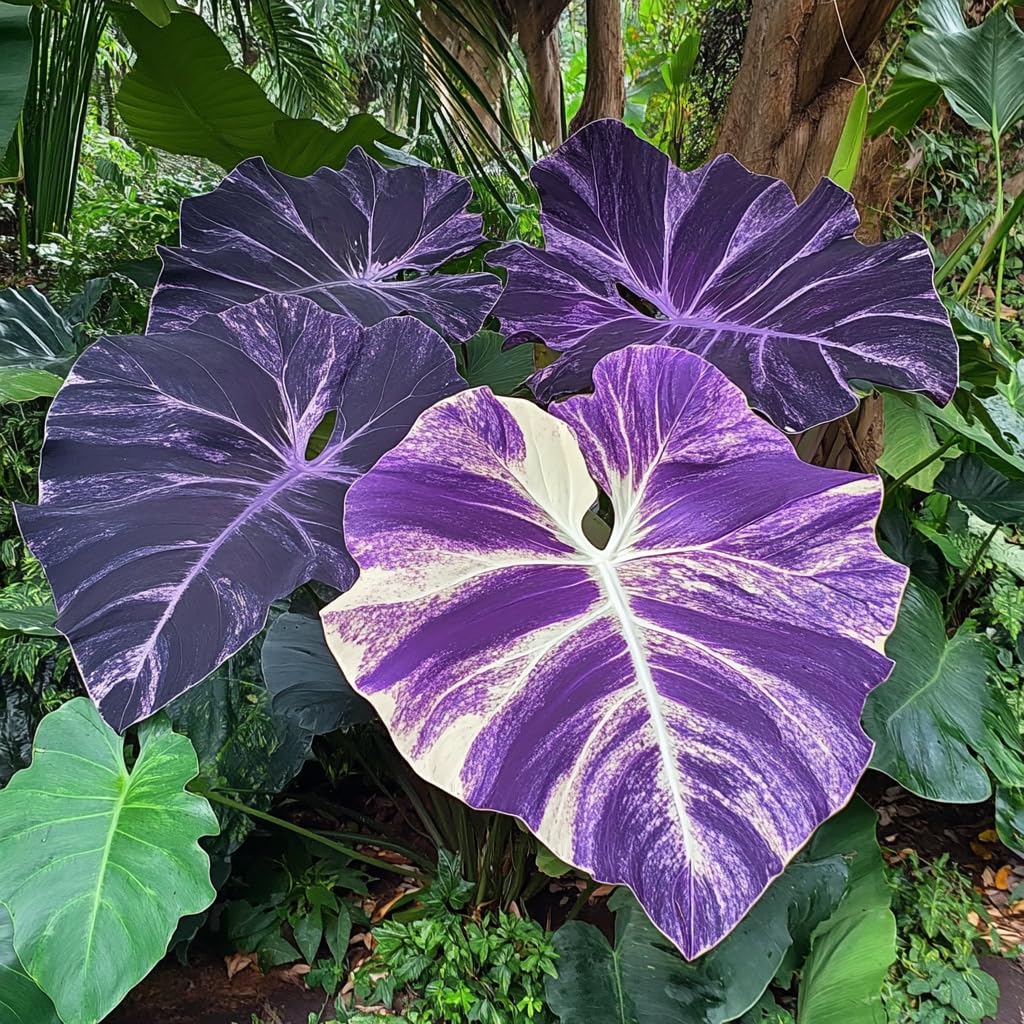 40pcs Purple-White Colocasia Seeds – Exotic Elephant Ear Plant Seeds for Planting, Bold Tropical Foliage, Easy to Grow Decorative Plant for Garden, Patio, Landscape & Indoor Containers