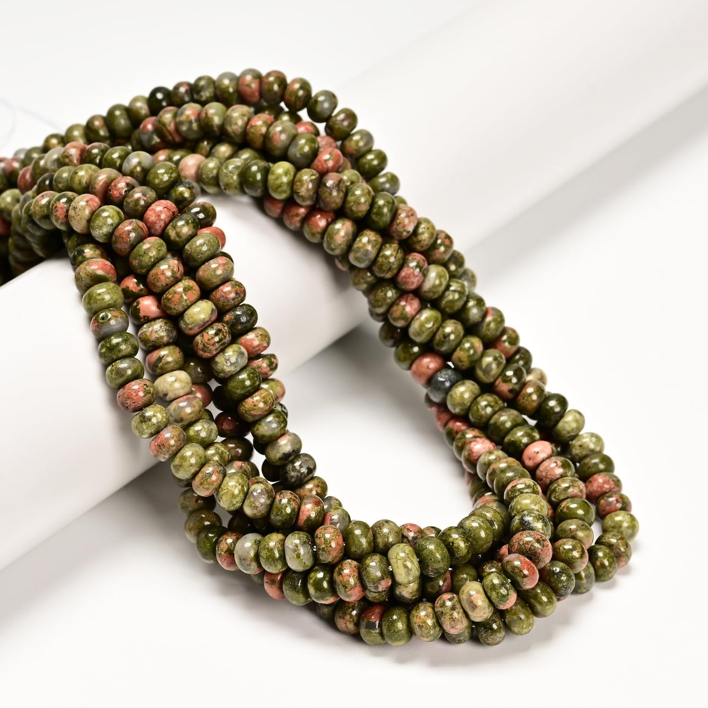 ICAI 4x6mm Natural Rondelle Beads – Loose Gemstone Spacers for DIY Jewelry Making (Unakite)