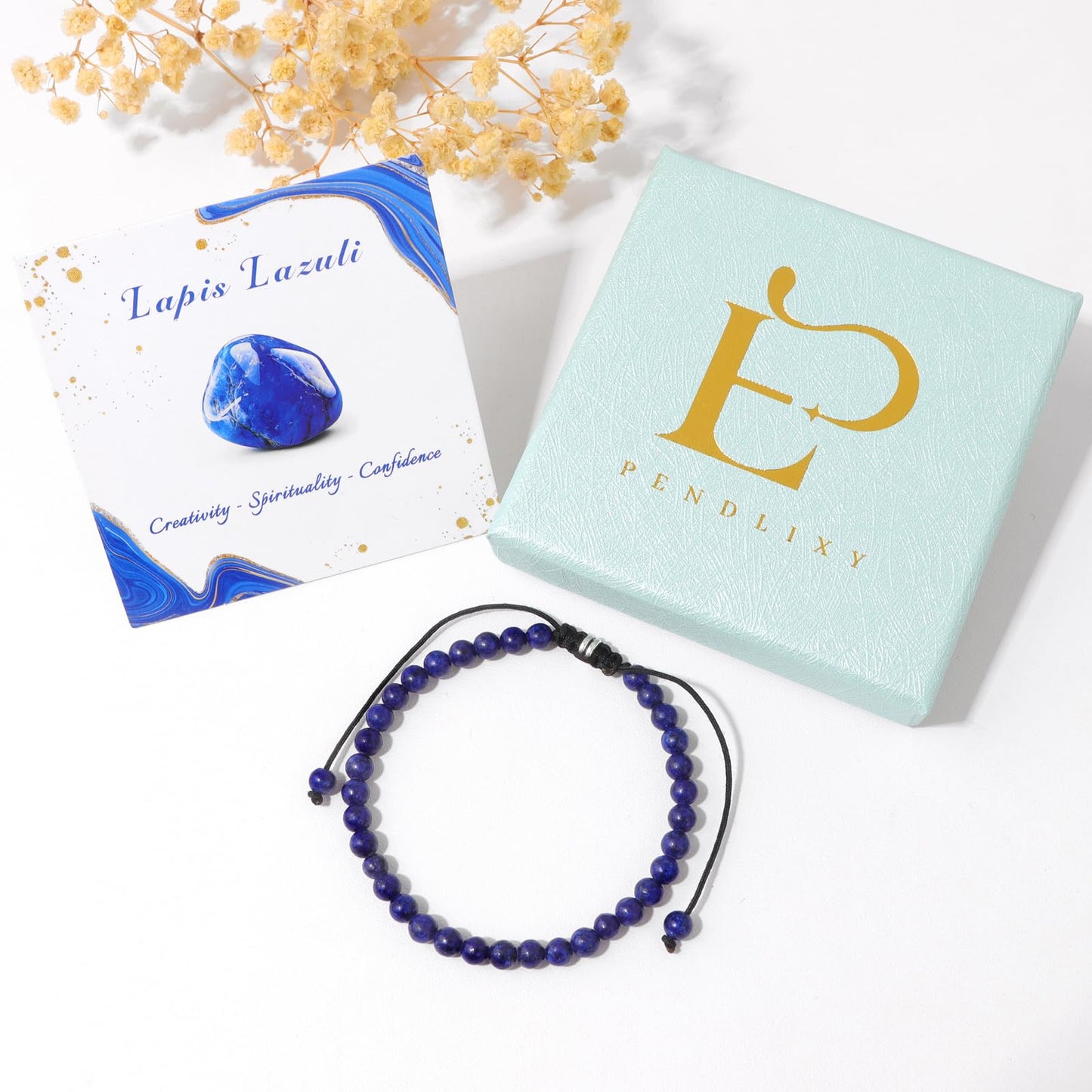 Pendlixy 4MM Lapis Lazuli Beaded Bracelet Handmade Adjustable Natural Lapis Lazuli Stone Crystal Bracelet Healing Inspirational Gifts for Women Men