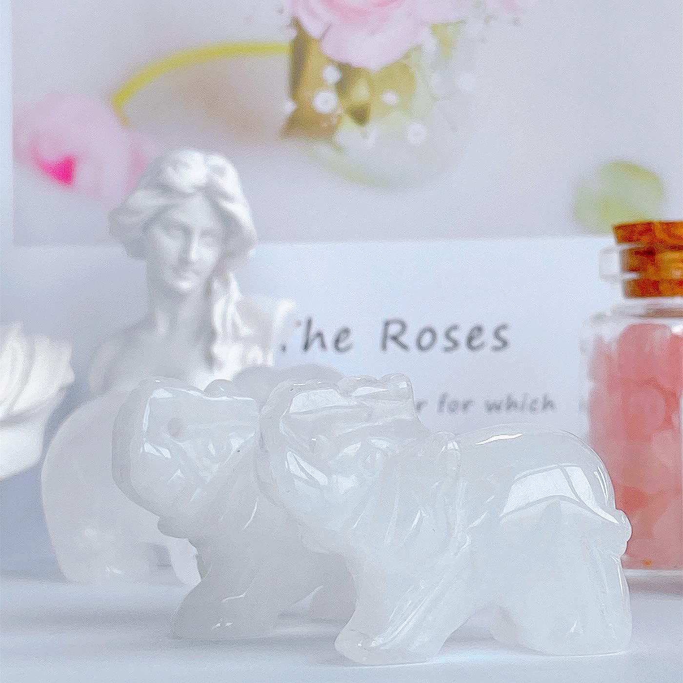 QINJIEJIE Clear Crystal Elephant Crystals Luck Elephant Decor Pocket Polished Statue GuardianStones Figurine Car Office Room Cute Desk Decor Spiritual Christmas Stocking Stuffers Gift Meditation
