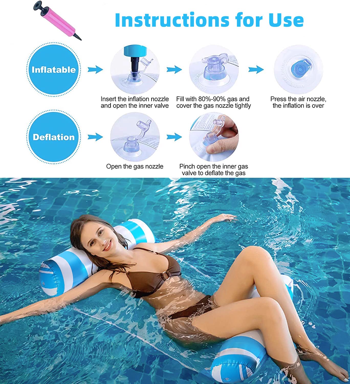 4 Pack Upgrated XL Water Pool Floats, 4-in-1 (Hammock, Saddle, Lounge Chair, Drifter) Multi-Purpose Water Pool Float, Non-Stick PVC Material