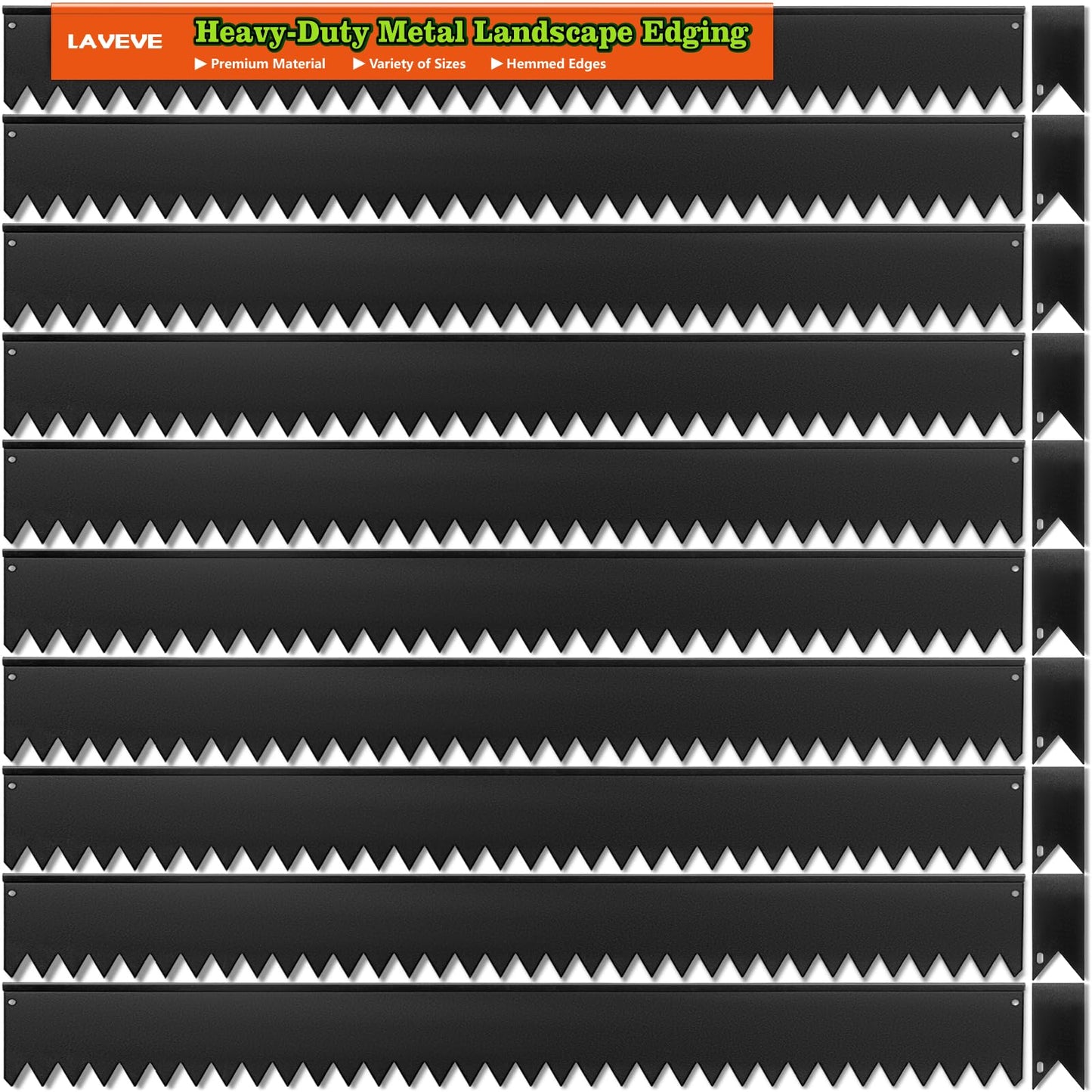LAVEVE Landscape Edging Galvanized Steel Black, Hammer-in Metal Garden Edging Border with Clips, Suitable for Garden Fence, Paver Edging, Lawn and Yard
