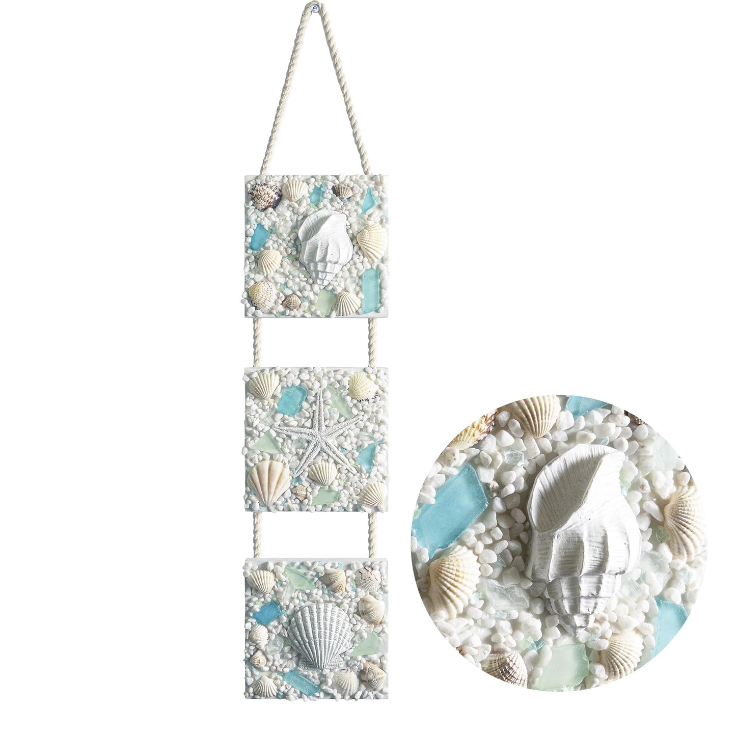 flangairy Coastal Wall Decor 3D Seashell Starfish Conch Wall Hanging, 20.5 * 4.3 Inches Beach Nautical Ocean Theme Bathroom Home Summer Decorations Sea Shell Art