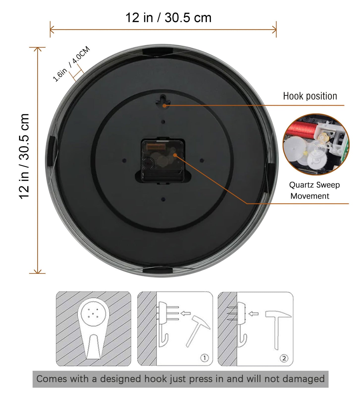 Fzy.bstim Non Ticking Silent Wall Clock Decorative,Analog Metal Wall Clock Battery Operated,Bedroom/Living Room/Office/Kitchen Clock,Sliver,10 inch