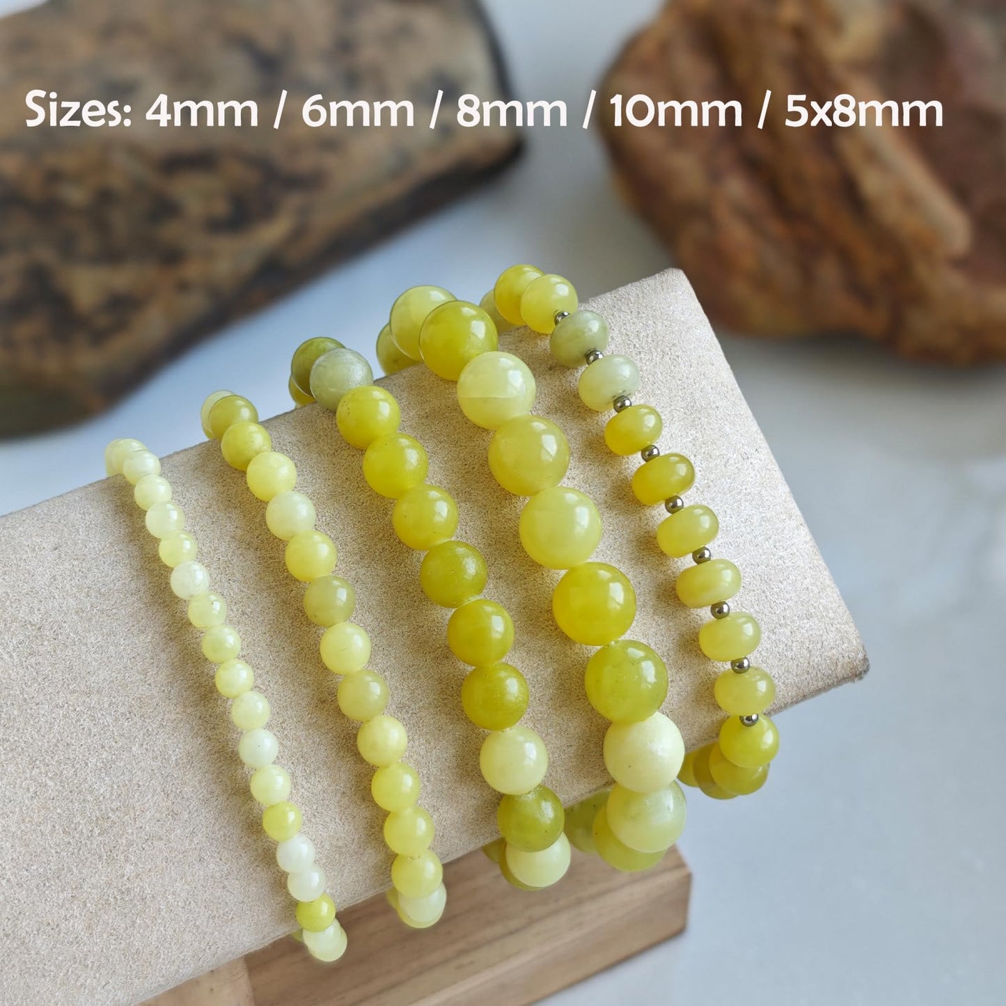 CHCCOYE 6mm Natural Healing Gemstone Bracelet Handmade Yoga Stretch Elastic Bracelet Stress Relief Crystal Jewelry for Men and Women (6mm,Lemon Jade)