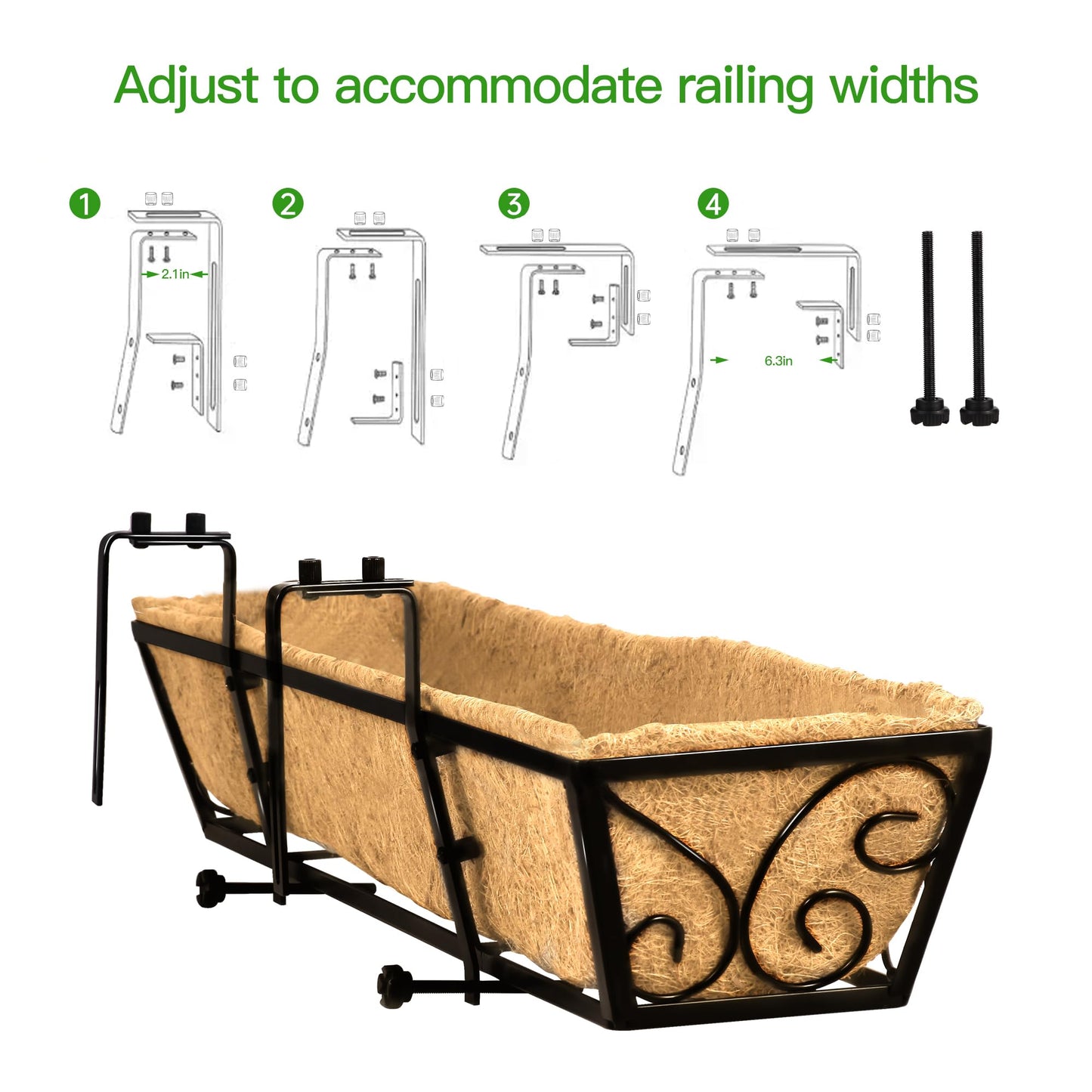Y&M 24 Inch Window Deck with Coco Liner, Fence Metal Hanging Flower Planter Window Basket Deck Railing Planter Boxes for Outdoor Garden Lawn-Butterfly,2pcs
