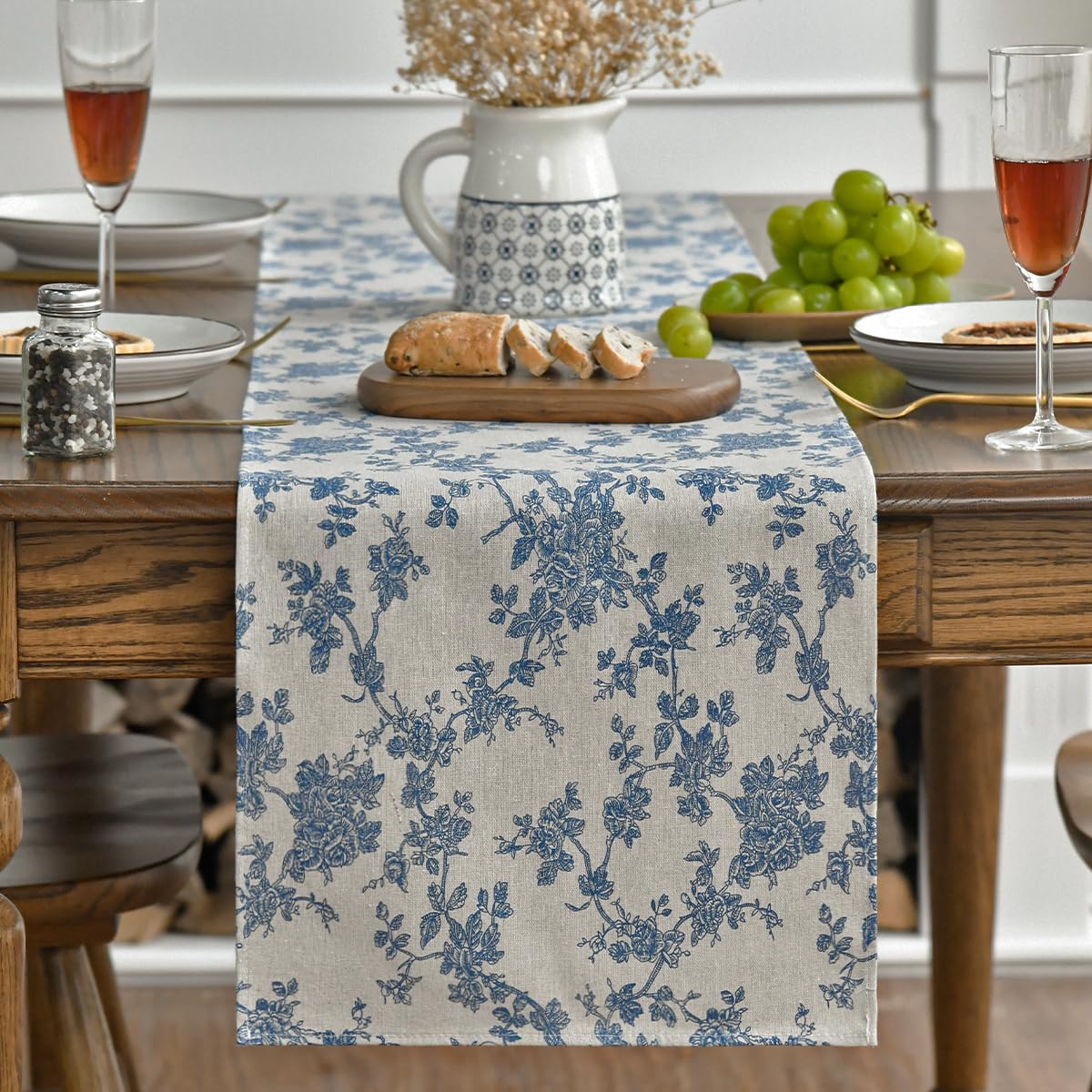 Artoid Mode Monochrome Sketch Branch Toile Textures Chinoiserie Cotton Dark Grey Table Runner, Seasonal Spring Summer Kitchen Dining Table Decoration for Home Party Decor 13x48 Inch