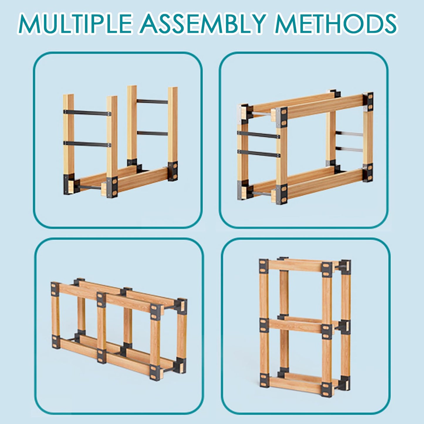 Eibikdi Firewood Rack Outdoor, Adjustable Length Wood Storage Brackets Kit, Log Stacking Stand Holder for Outdoor Indoor Fireplace, Wood Burning Fire Pits, Black, Set of 2