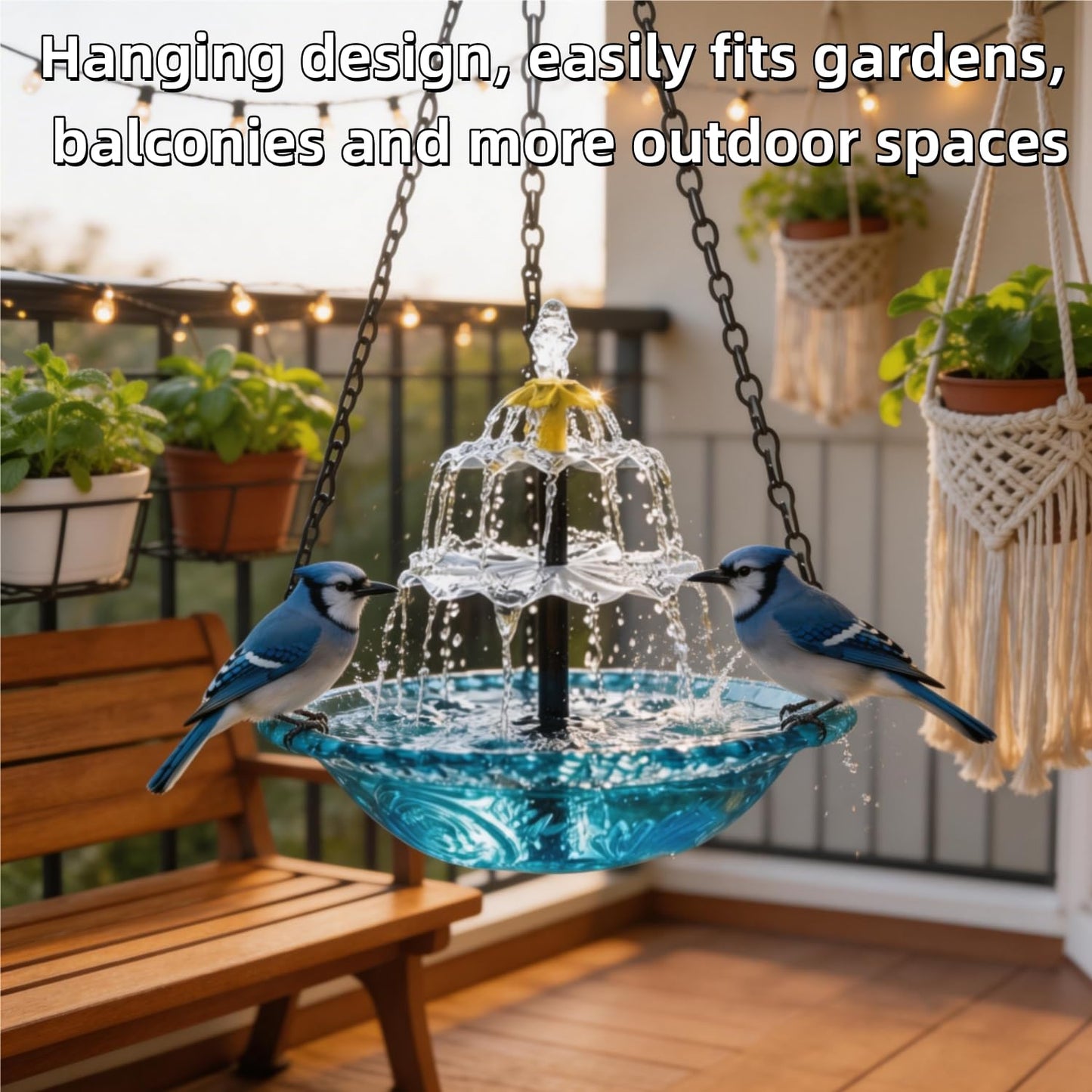 2026 New Solar Cascade Hanging Bird Bath Fountain – Outdoor Bowl Bird Bath with Solar Pump, Large Hanging Fountain for Hummingbirds, Gardens, Patio & Backyard (Blue)