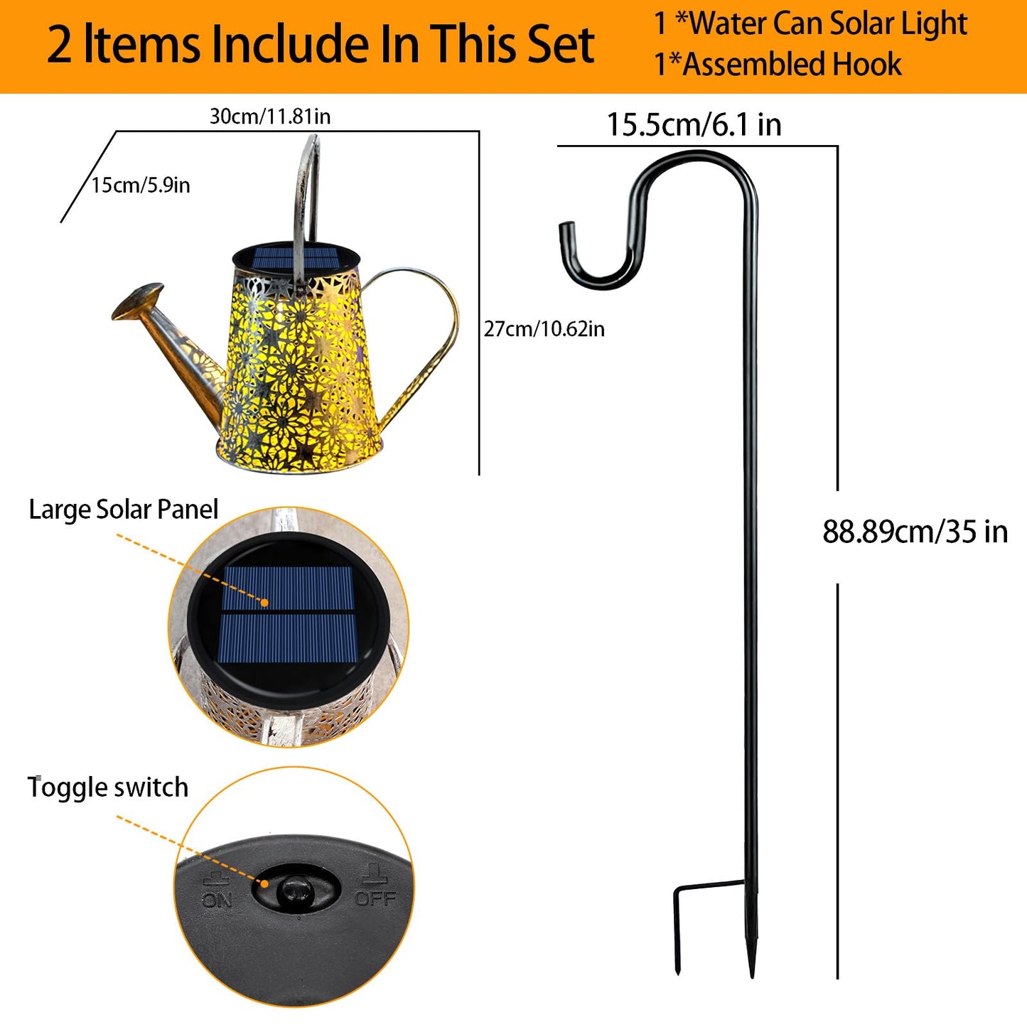 Solar Watering Can Lights, Large Retro Metal Hanging Solar Lights Outdoor Waterproof, Mother's Day Birthday Gifts for Women Mom Grandma Garden Yard Light LED Decoration Outside for Porch Lawn Patio
