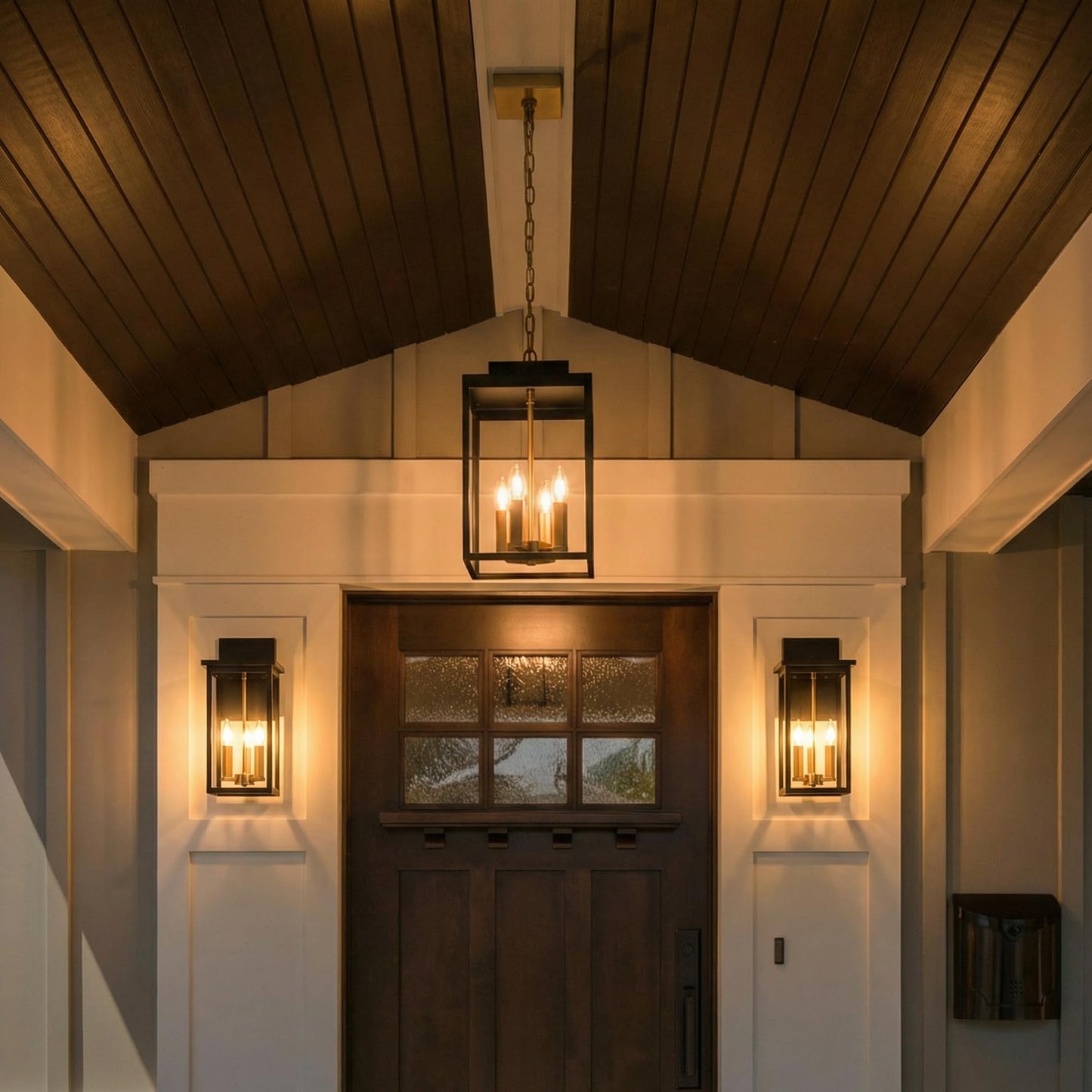 MELUCEE 3-Light Black Outdoor Wall Light Fixture, 16.5" Large Exterior Porch Light Wall Mount Farmhouse Outside Lantern Lights with Clear Glass for House, Patio, Front Door, Porch, Garage