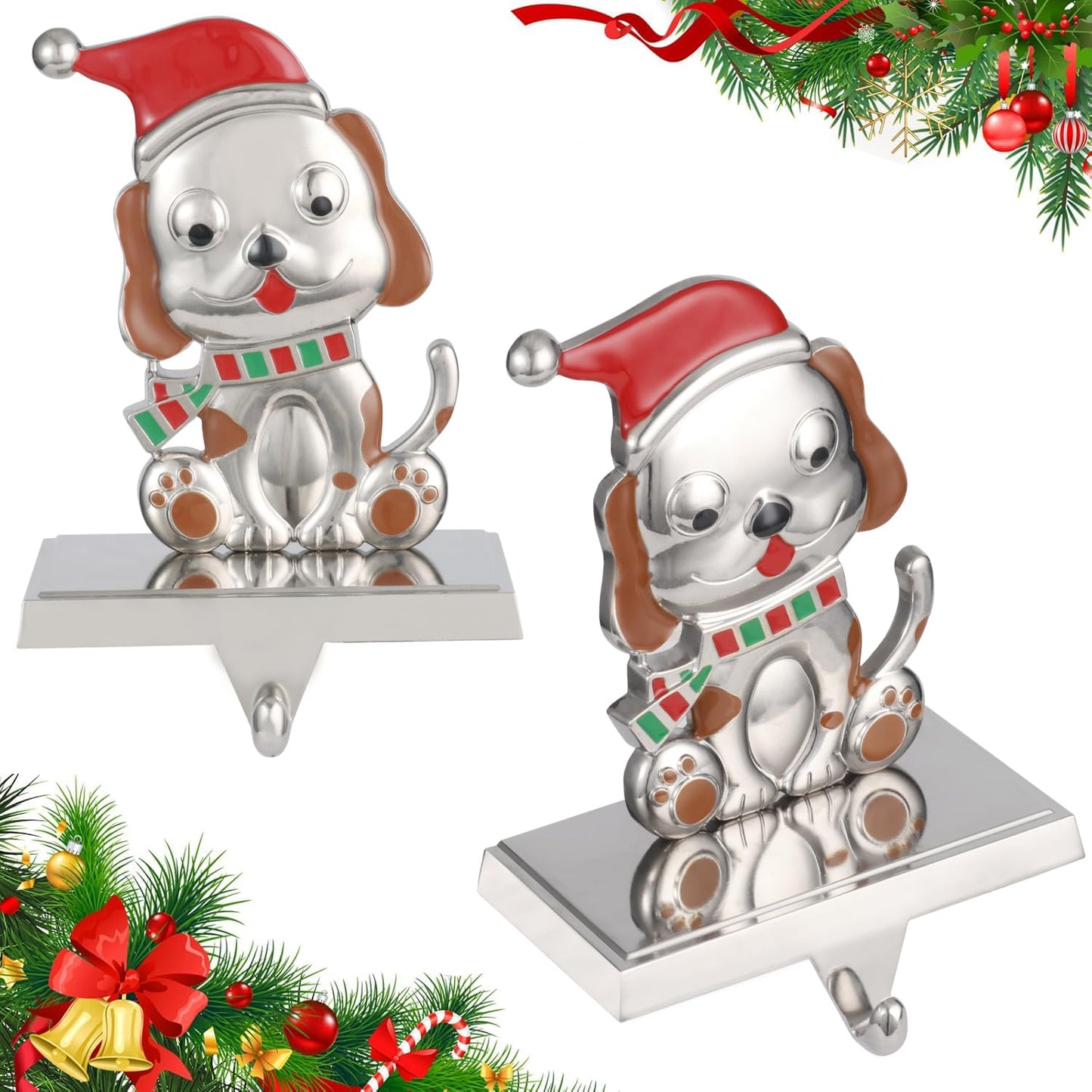 Kosmeey 1 Pcs Christmas Stocking Holder for Mantel-Christmas Dog Stocking Hanger for Mantle, Alloy Metal Christmas Stocking Holder for Fireplace Mantle, Heavy Stocking Hooks for Xmas Decoration
