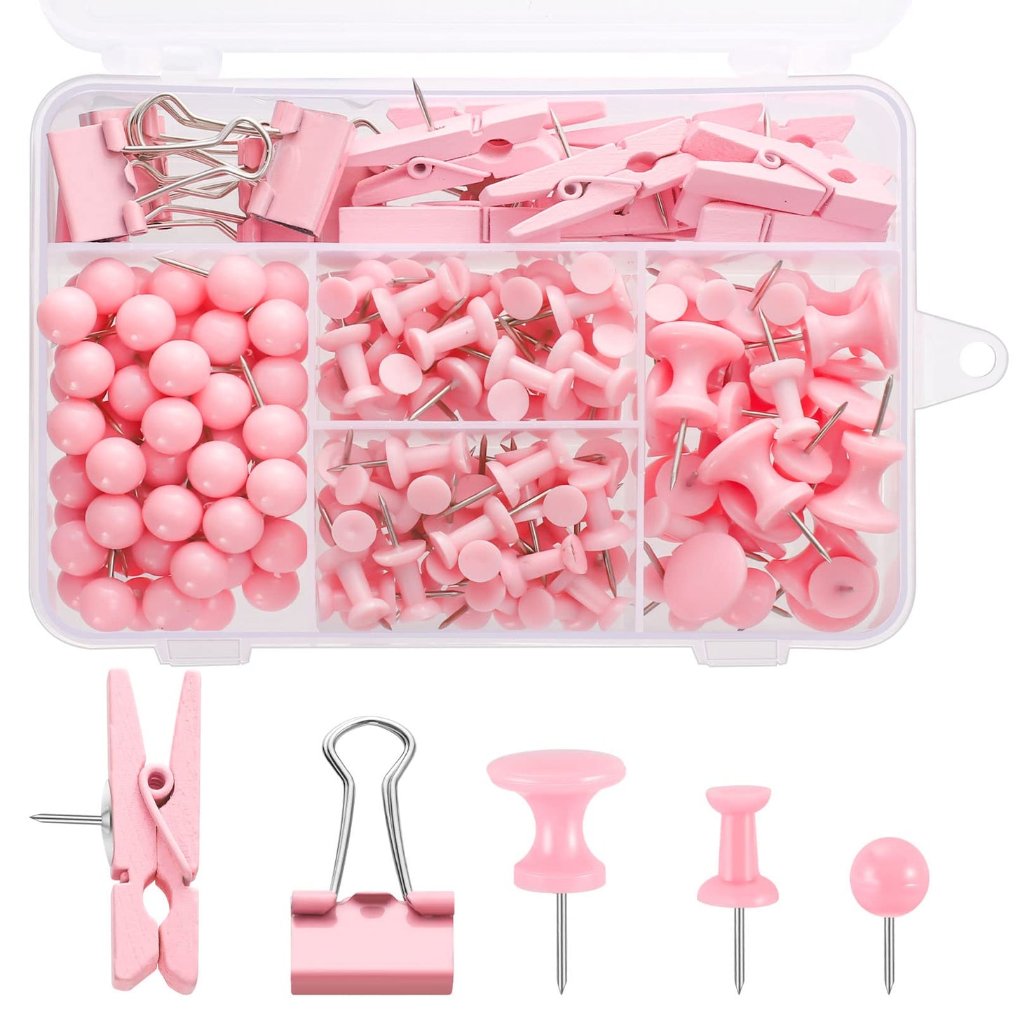 200 Pieces Push Pins Pink Thumb Tacks Cute Decorative Push Pins for Cork Board, 5 Style for Bulletin Boards Wall Maps Pictures Office