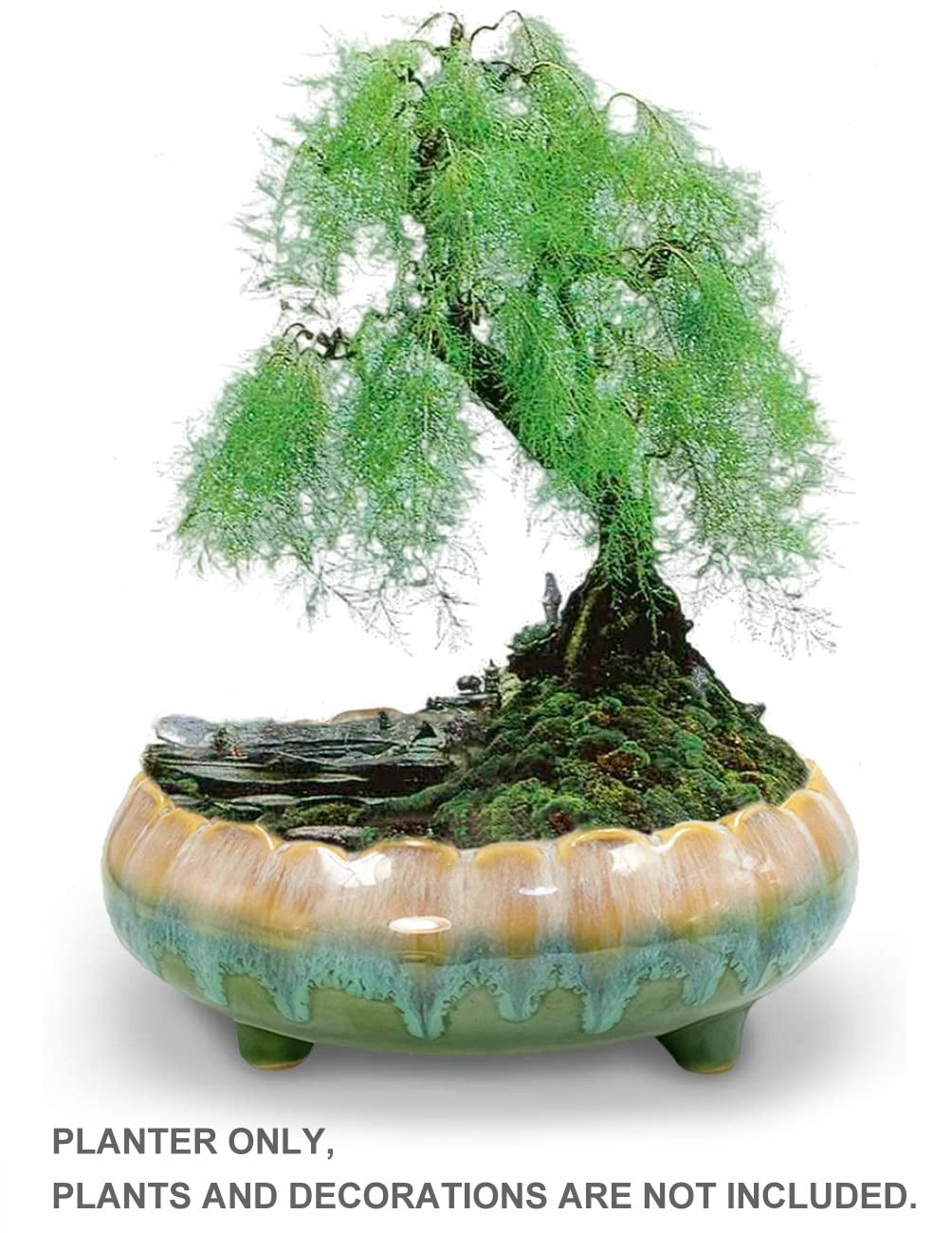 Dahlia 8.3'' Inch Large Shallow Drip Glazed Ceramic Planter/Succulent Pot/Plant Pot, Green