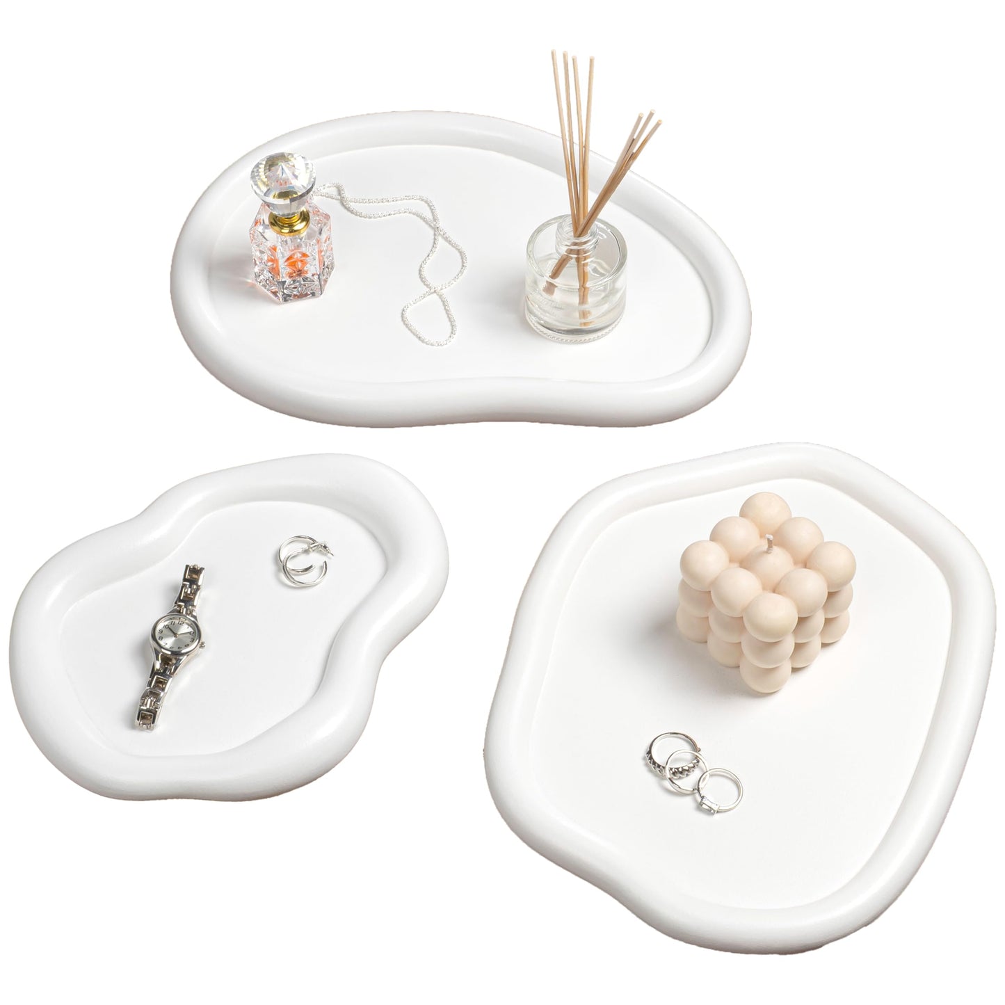 happimess TRY3000B-3SET Grace Contemporary Concrete Decorative Cloud Jewelry Trays for Storage,Decoration, Display, Coffee Table or Serving Food, White (Set of 3)