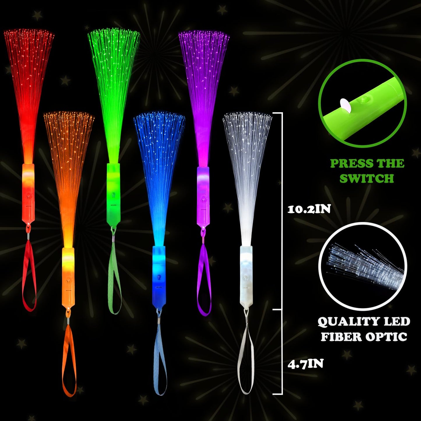 Glow in Dark Fiber Optic Lights for Kids Bulk-24 Pack, Light Up Toys Gifts Goodie Bag Basket Stuffers Fillers for Toddlers, Ultra Bright Sparklers Item for Graduation, Camping, Wedding, Birthday
