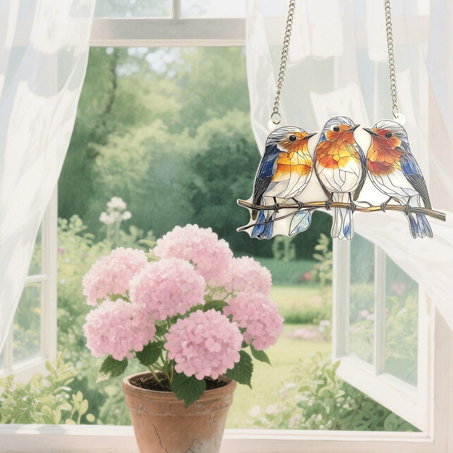 Stained Glass Window Hanging Bird 2D Stain Acrylic Panel Window Hanging Decor Gift for Women Mother's Day Christmas (15CM-Sparrow Bird)