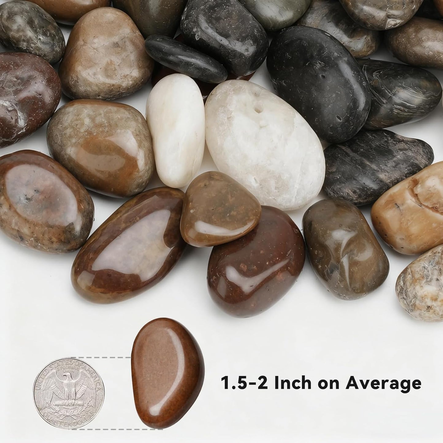 Onlyfire Natural Pebbles Decorative Natural Stones Mixed Aquarium Gravel River Rocks for Landscaping, Vase Filler, Fish Tank, 1.5"-2",15LB