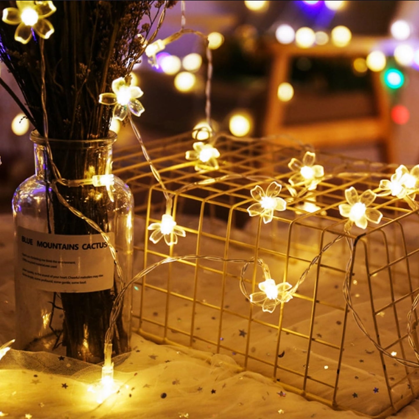 Indoor Decorative Flower String Lights, 33ft 100 LED Plug in Fairy Twinkle Cherry Blossom Floral Lamp for Bedroom Window Wall Ceiling Tree Hanging, Christmas Easter Birthday Decor (Warm White)