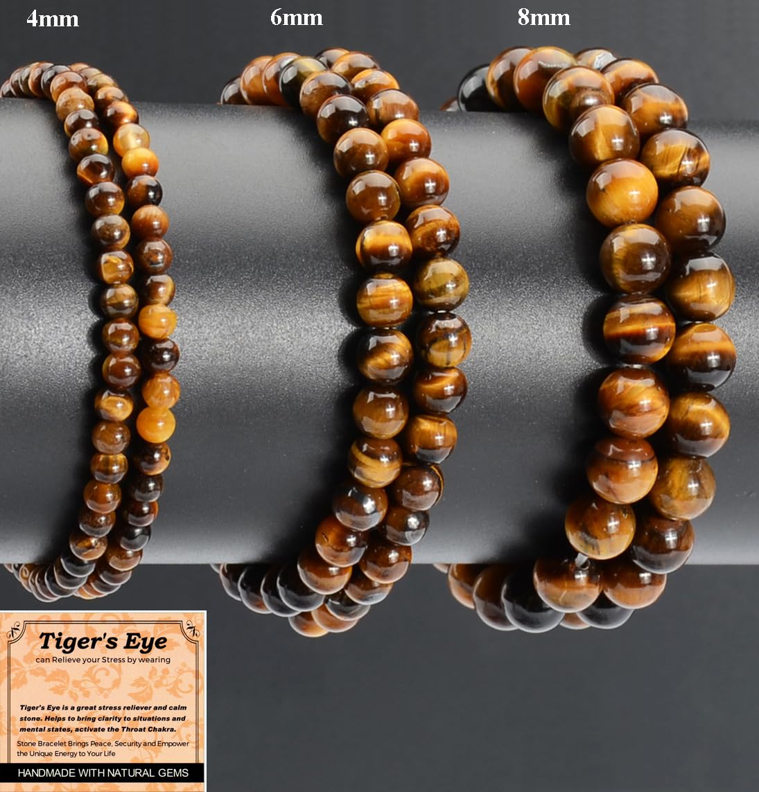 MASSIVE BEADS Yellow Tiger's Eye - Stone of Release Stress - Handmade Yoga Stretch Elastic Bracelet Natural Stone Crystal Healing Power Energy Gifts for Unisex Adult 4mm