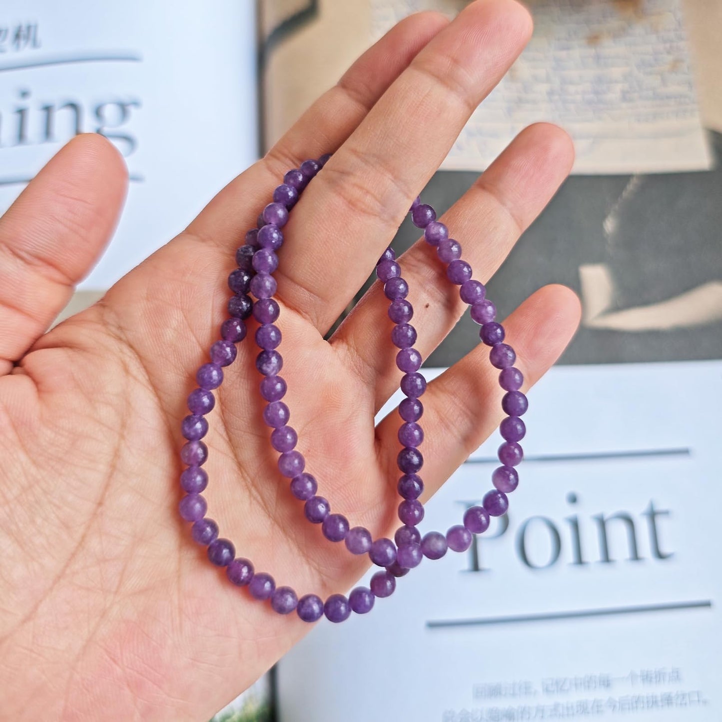 CHCCOYE 4mm Natural Healing Gemstone Bracelet Handmade Yoga Stretch Elastic Bracelet Stress Relief Crystal Jewelry for Men and Women (4mm, Purple Lepidolite)