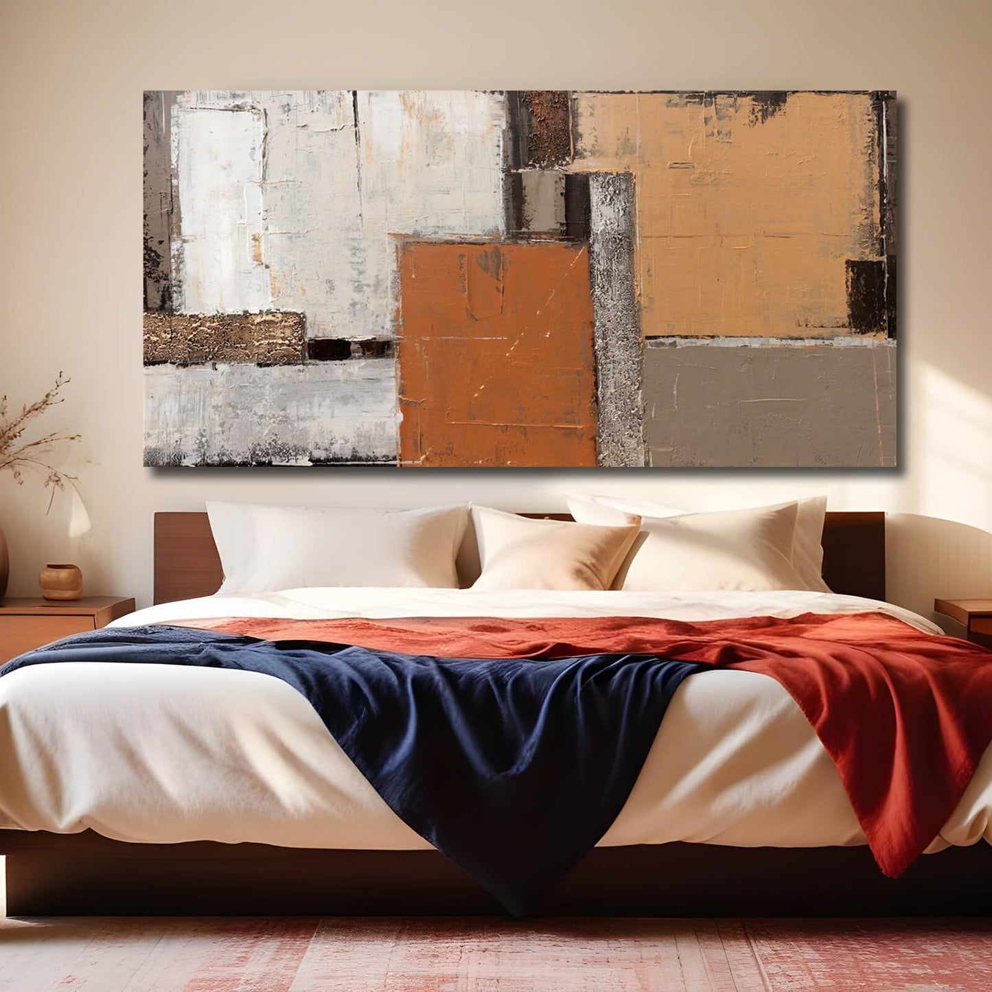 Artexist Orange Abstract Canvas Photo Prints Living Room White Artwork Brown Block Painting for Room 29"x 58" Office Wall Art Bedroom Hallway Decor