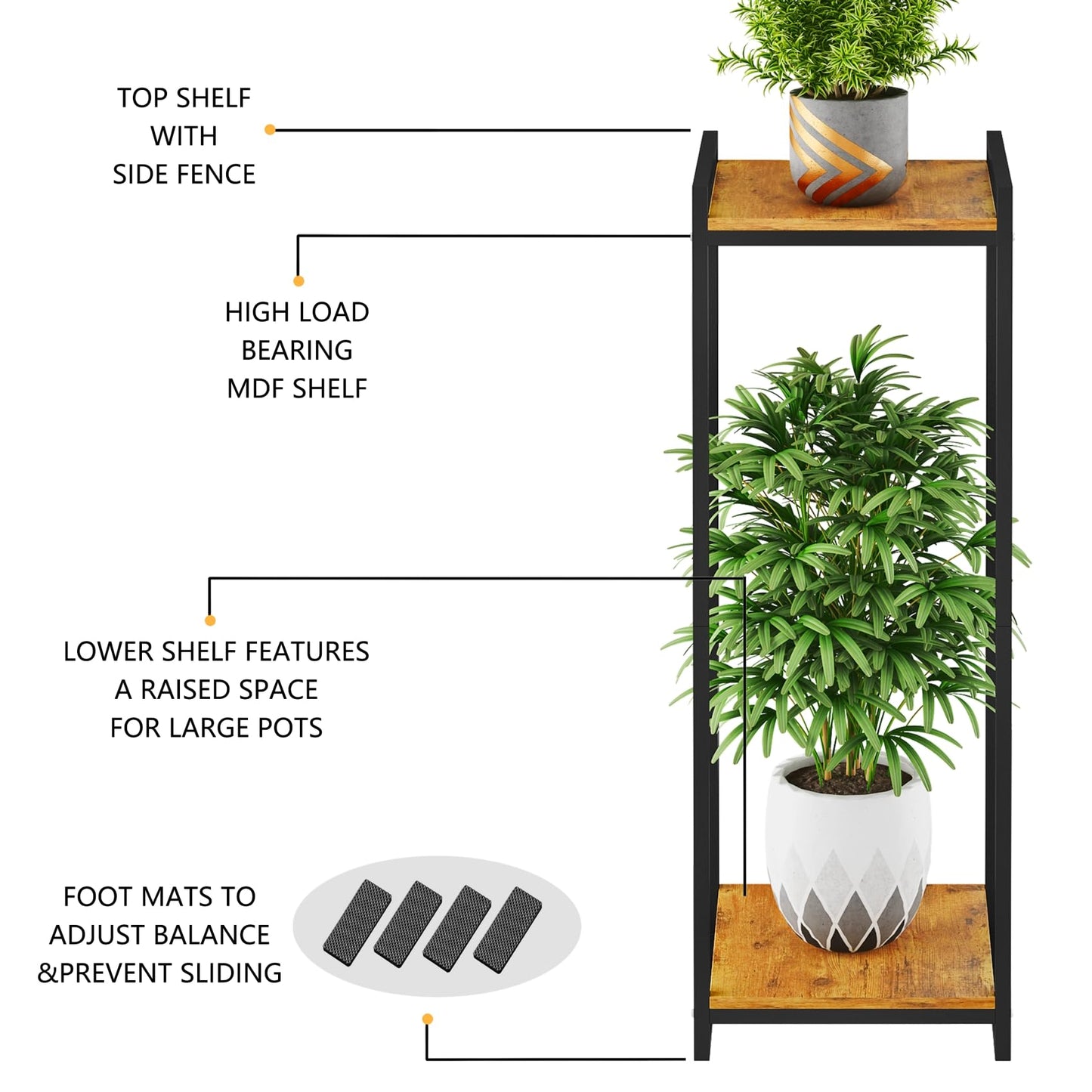 yeavs 2-Tier Plant Stand Indoor, 34" Tall Modern Plant Shelf Corner Flower Pot Holder Organizer for Living Room Balcony Garden, Rustic Brown