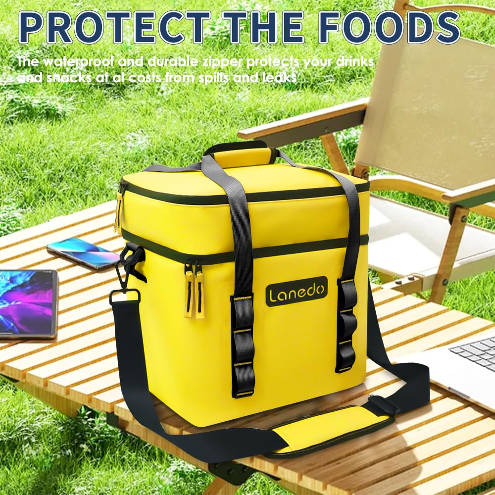 Lanedo Lunch Soft Cooler 20 Can, Soft Carrying Handle Insulated Bag Portable Ice Chest Box for Lunch, Beach, Drink, Beverage, Travel, Camping, Picnic, Car, Trips, Cooler Leak-Proof (Orange)