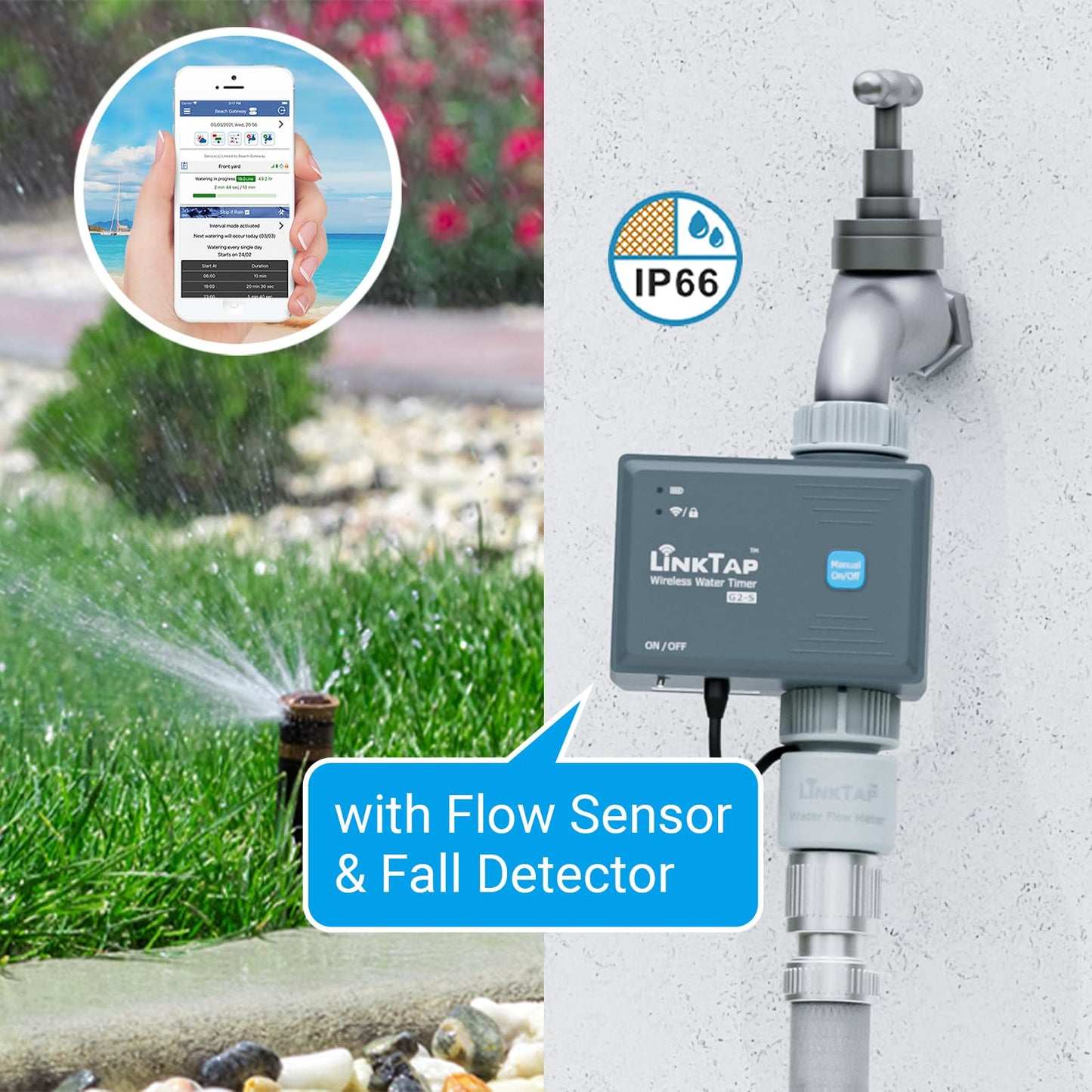 LinkTap G2S Smart Water Timer & Gateway, Greater Range Than WiFi Hose Timer, Real-Time Fault Detection & Alerts, Weather Awareness, Automatic Sprinkler Watering System for Lawns and Yard, Anti-Freeze