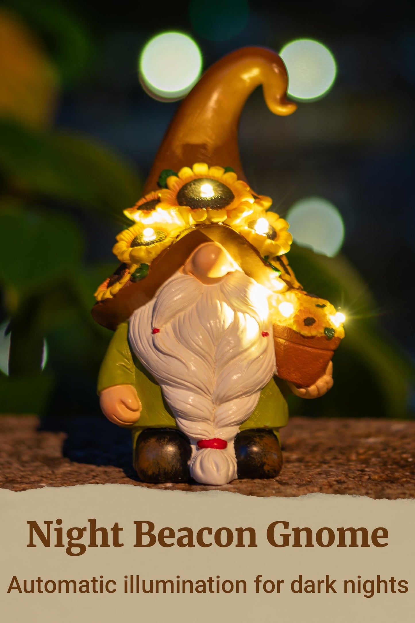 Fuzrea Solar Garden Gnome Statue, 7.67 Inch Resin Gnome Outdoor Decor for Yard, Backyard, Patio, Porch, Lawn; Garden Decor, Gnome Gifts, Birthday Gifts for Grandma Mom Women