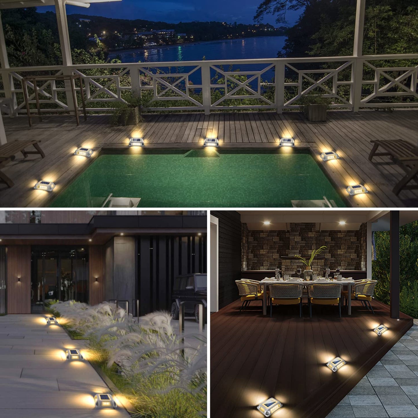 T-SUN Solar Dock Lights, Solar Driveway Lights Outdoor, 12 Pack LED Ground Driveway Light 3000K Warm White Deck Light for Path Garden Sidewalk Stair Ground Pathway