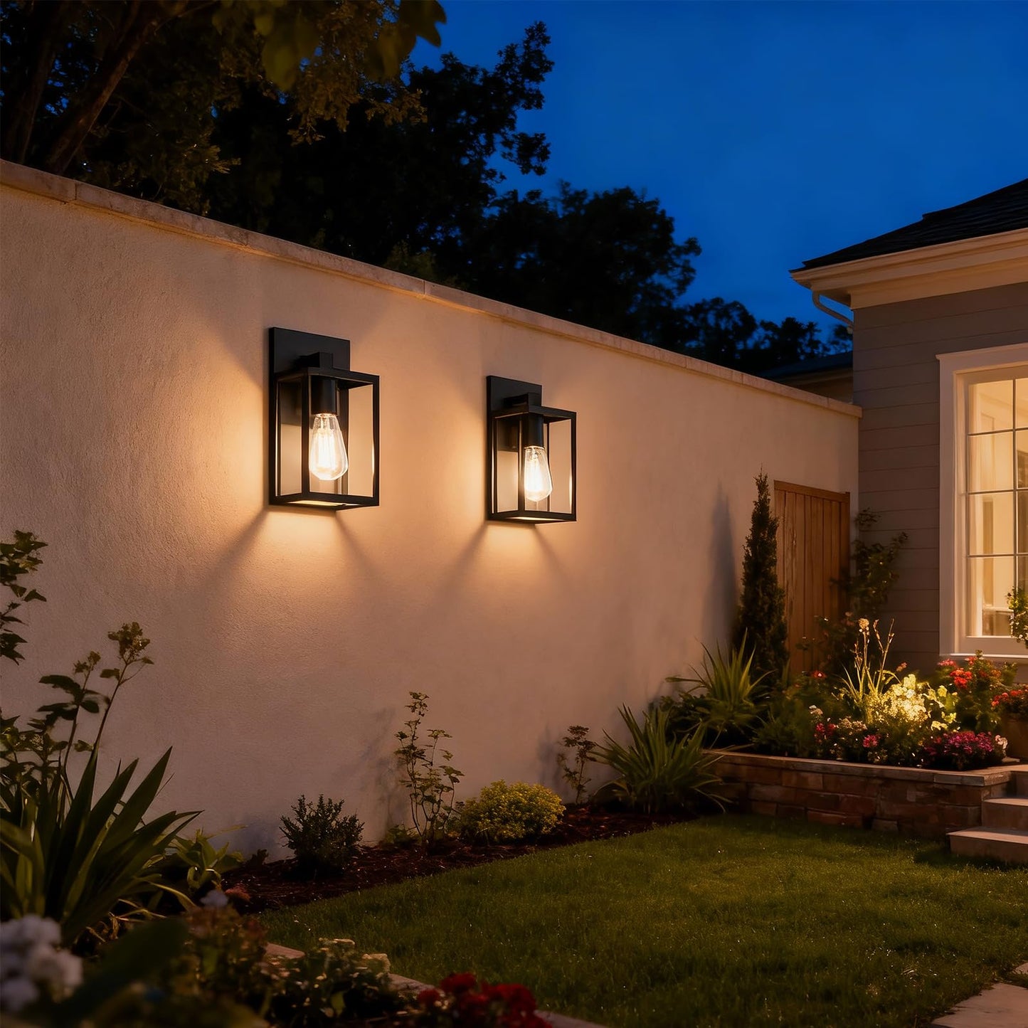 QueeuQ 2 Pack Modern Outdoor Wall Sconce Lights,Black Outdoor Wall Light Fixtures,Waterproof Outside Front Porch Lantern for House,Patio,Garage with E12 Base