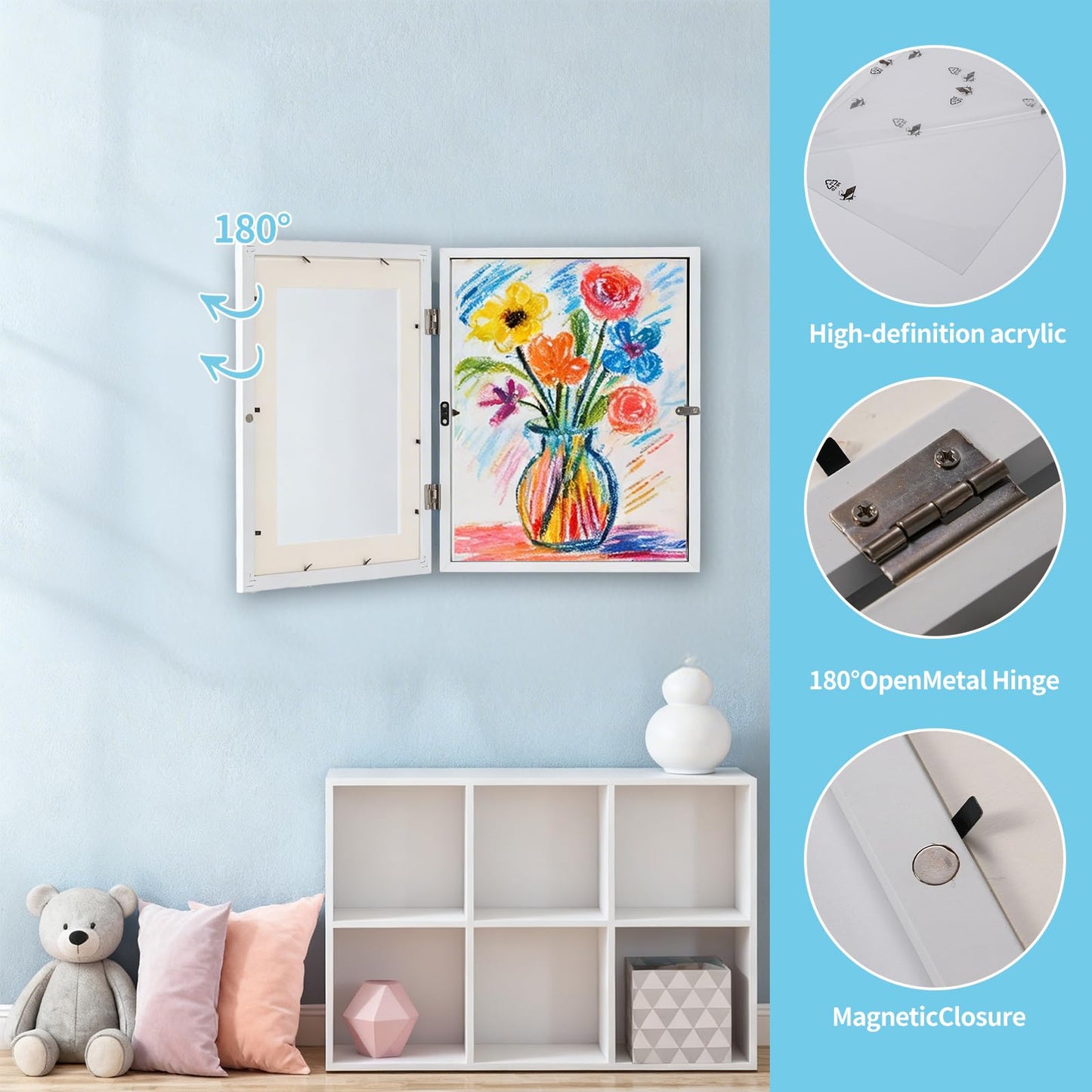 GiggleCraft Kids Art Frame 8.5 by 11 Picture Frame – 2-Pack Front Opening Framed Wall Art Pictures Wall Decor – Ready to Hang Kids Room Decor Ideal for Home, Classroom, Playroom - White