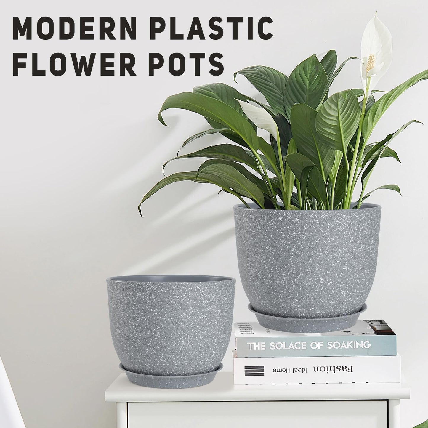 YNNICO Plant Pots 10/9/8/7.5/7 inch Flower Pots with Multi Mesh Drainage Holes, Planters for Indoor Outdoor Garden Plants and Flowers. (Gray)