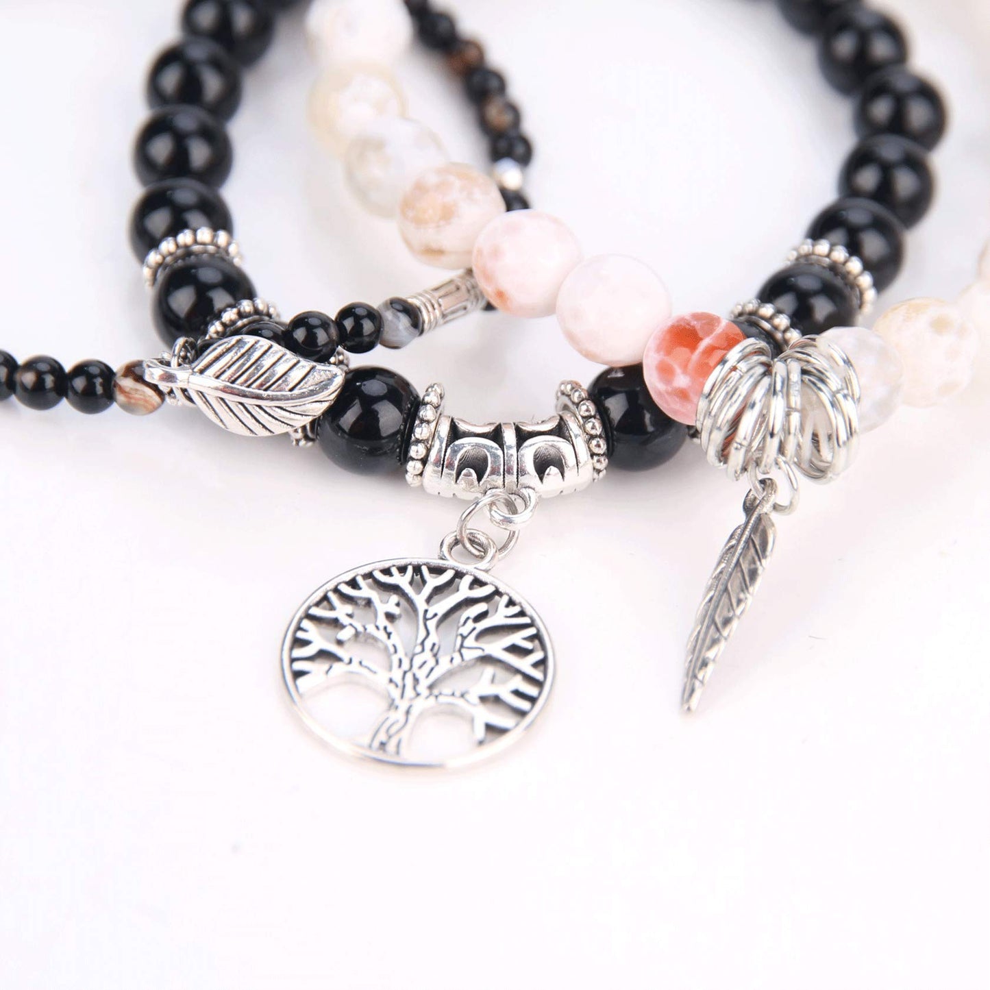 Jardme Black Obsidian Onyx Healing Crystal Bracelets for Women, 8mm Beaded Natural Stone Stretch Chakra Bracelets Tree of Life Bracelet Jewelry Gifts for Women